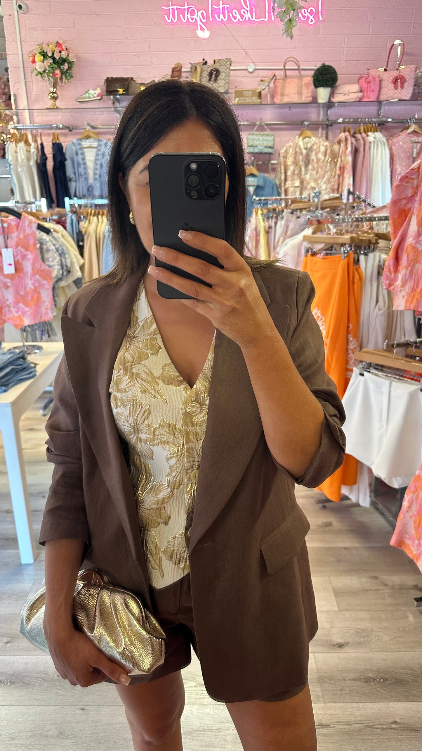 Brown Linen-blend Blazer