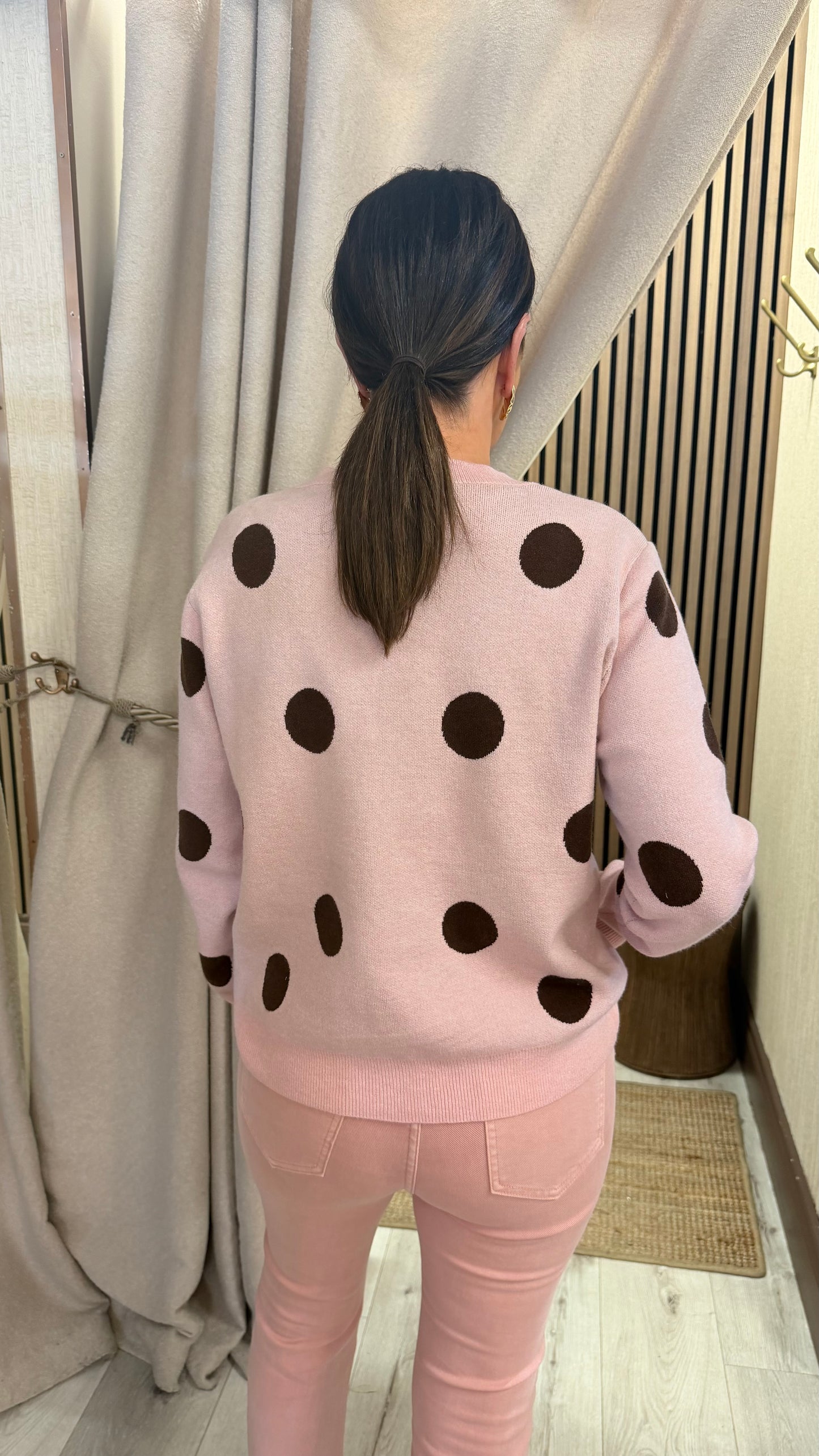 Pink & Brown Polka Dot Cardigan