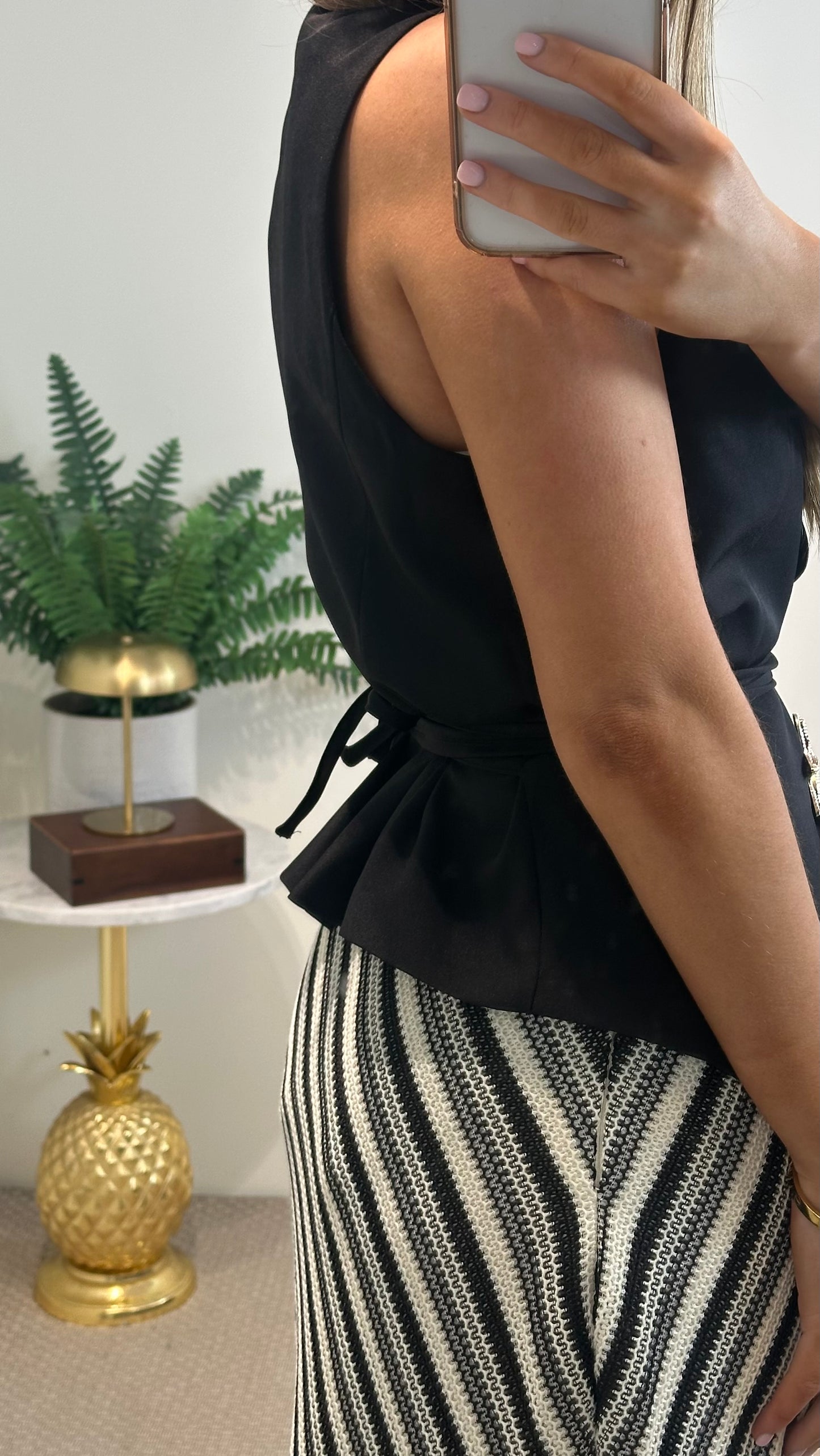 Black Waistcoat with Tie Belt