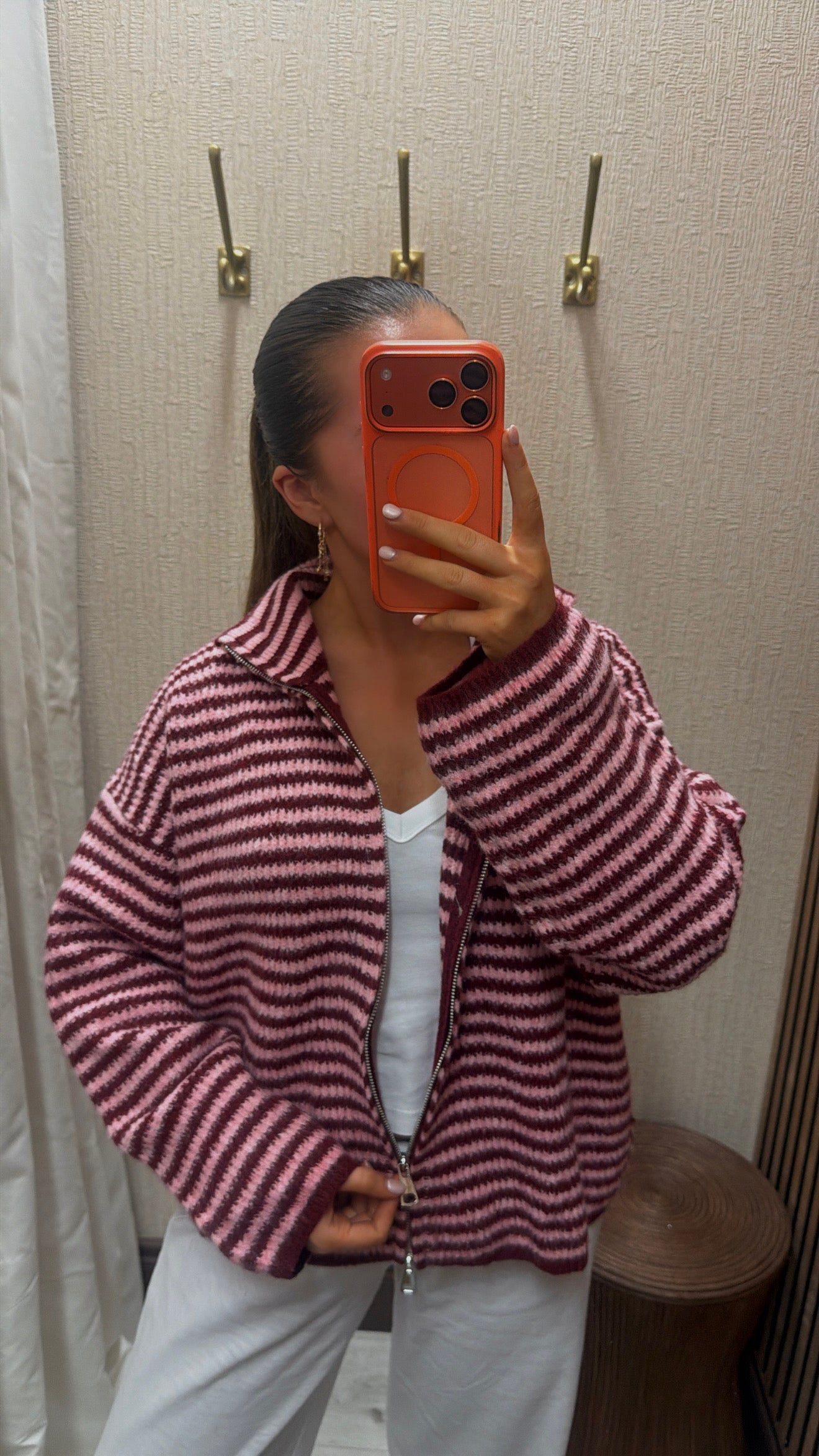 Pink & Burgundy Knit Zip