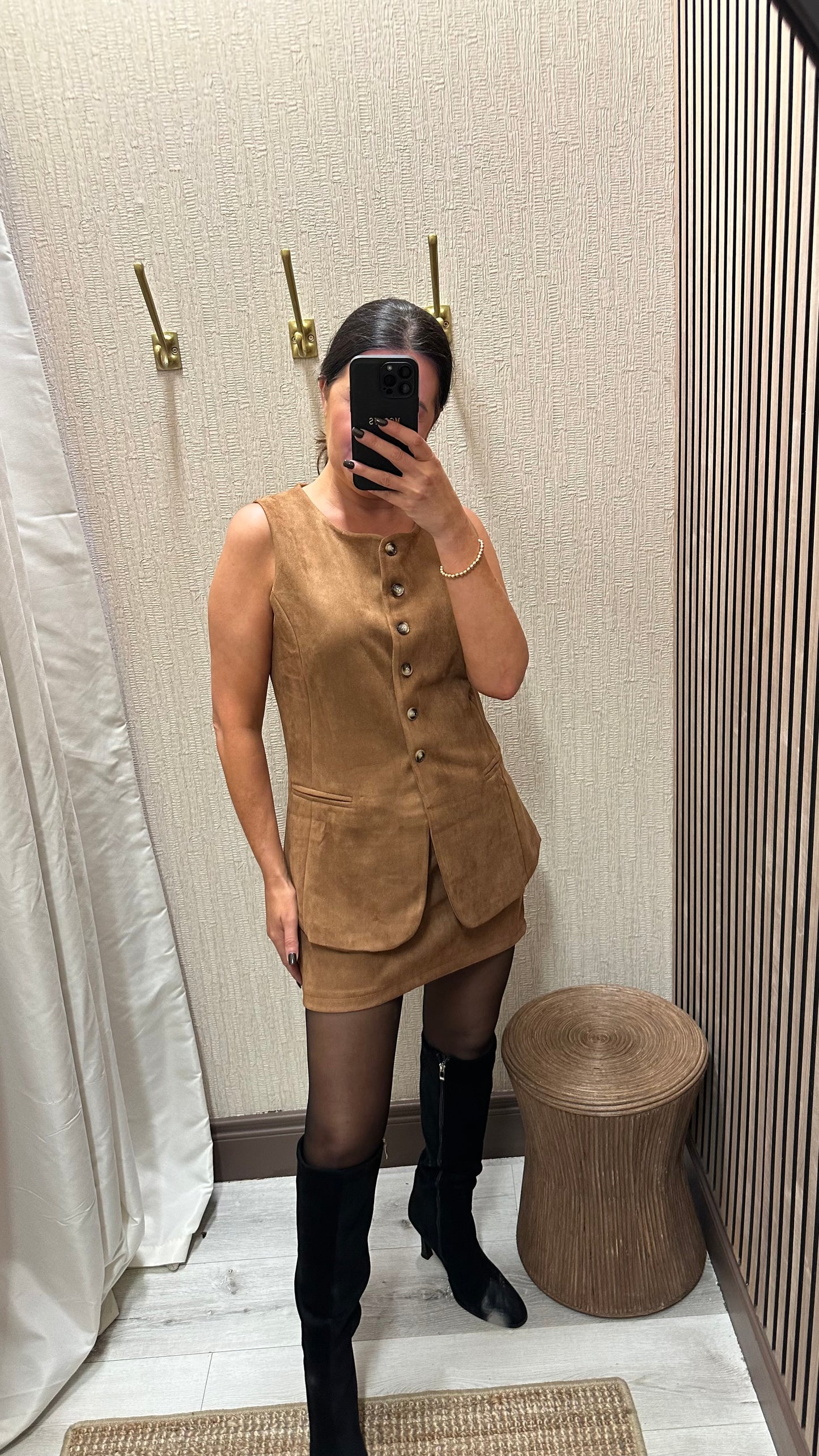 Camel Suedette Mini Skirt