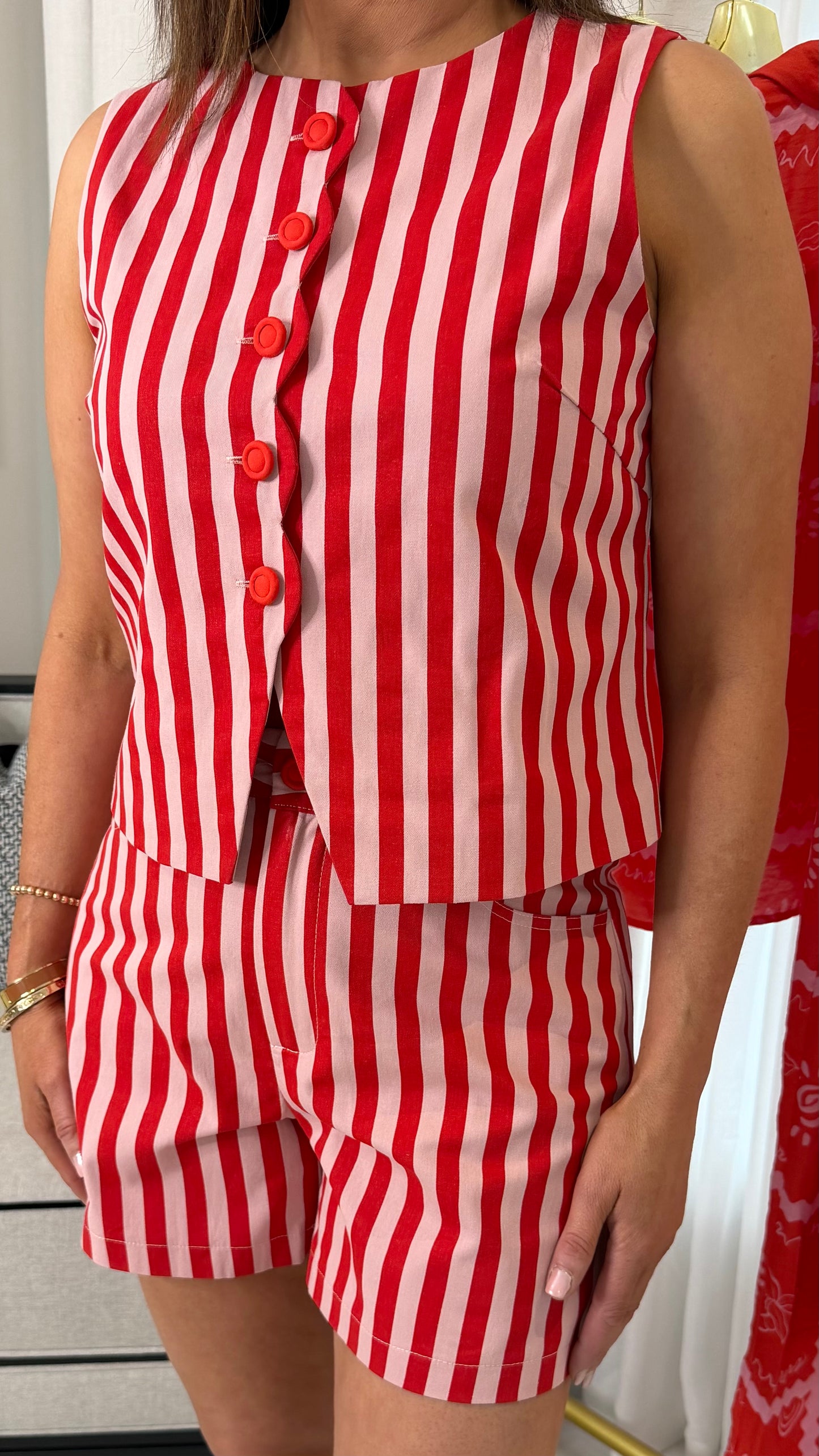 Red & Pink Striped Shorts