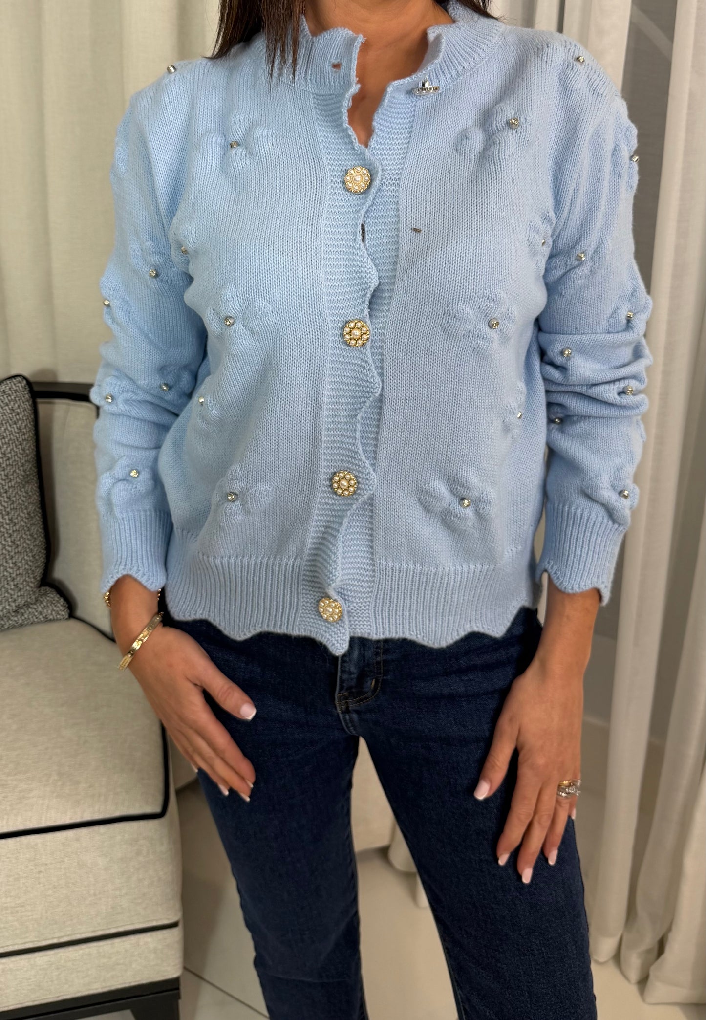 Blue Embellished Cardigan