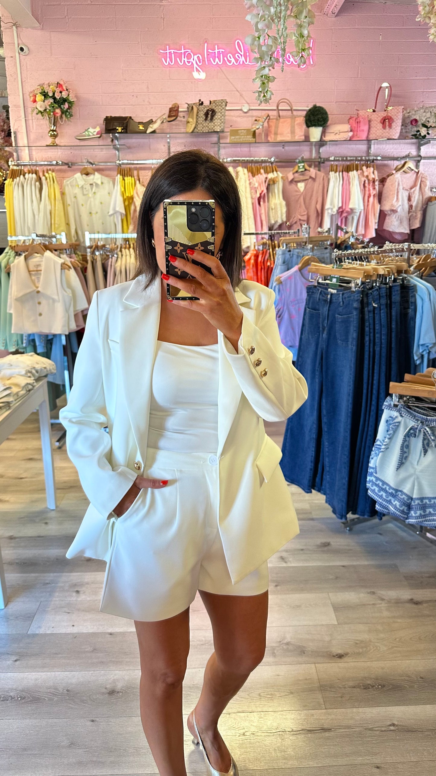 White Oversized Blazer with Gold Buttons