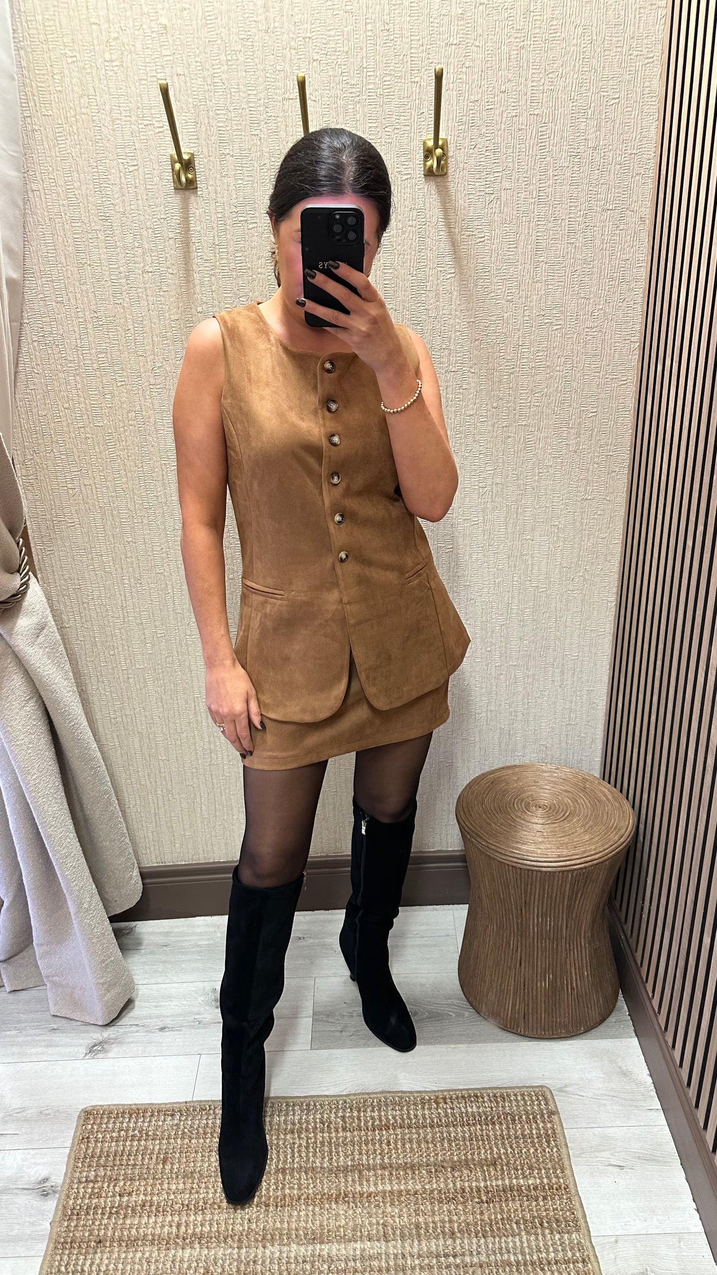 Camel Suedette Mini Skirt
