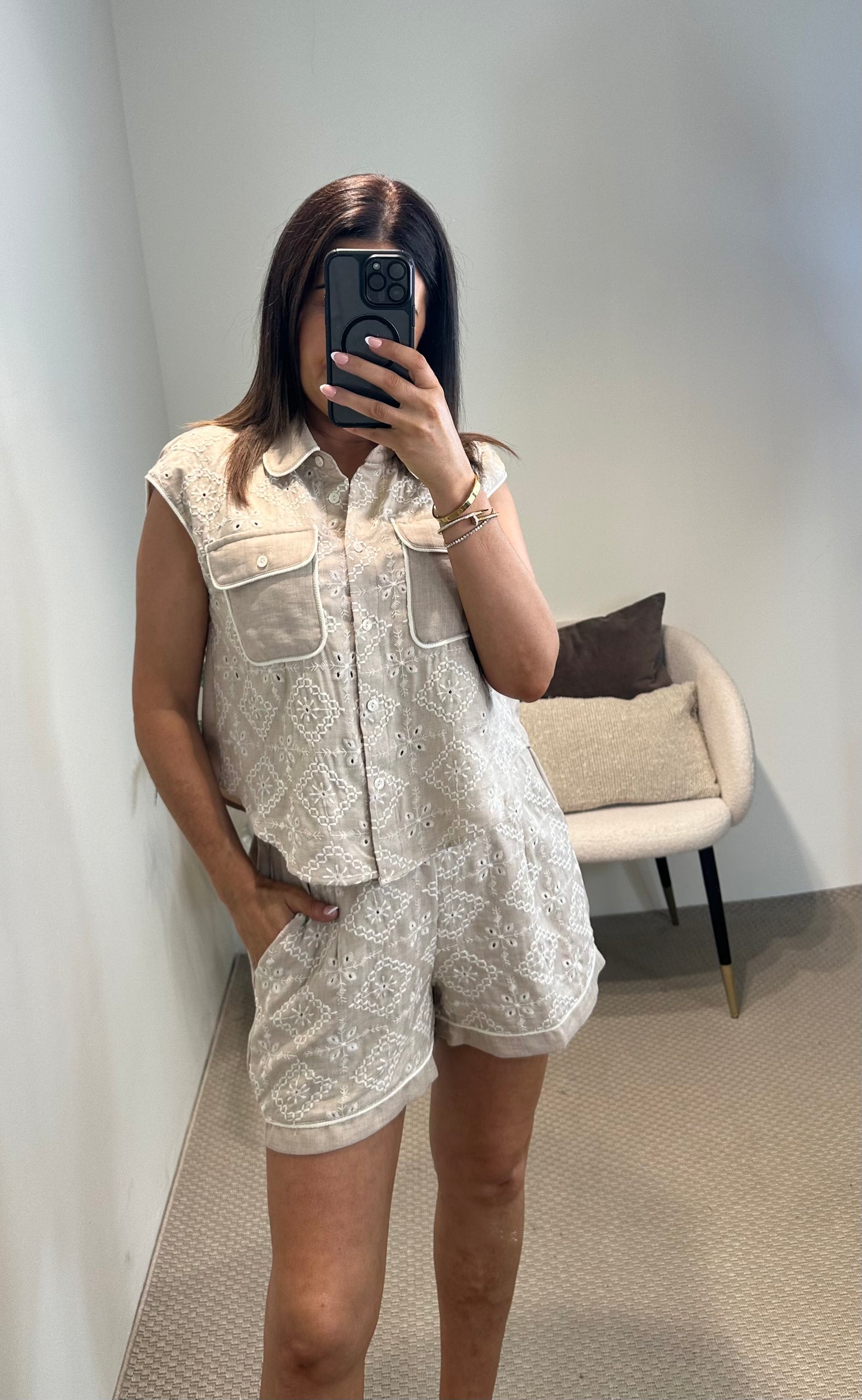 Beige Embroidery Shirt