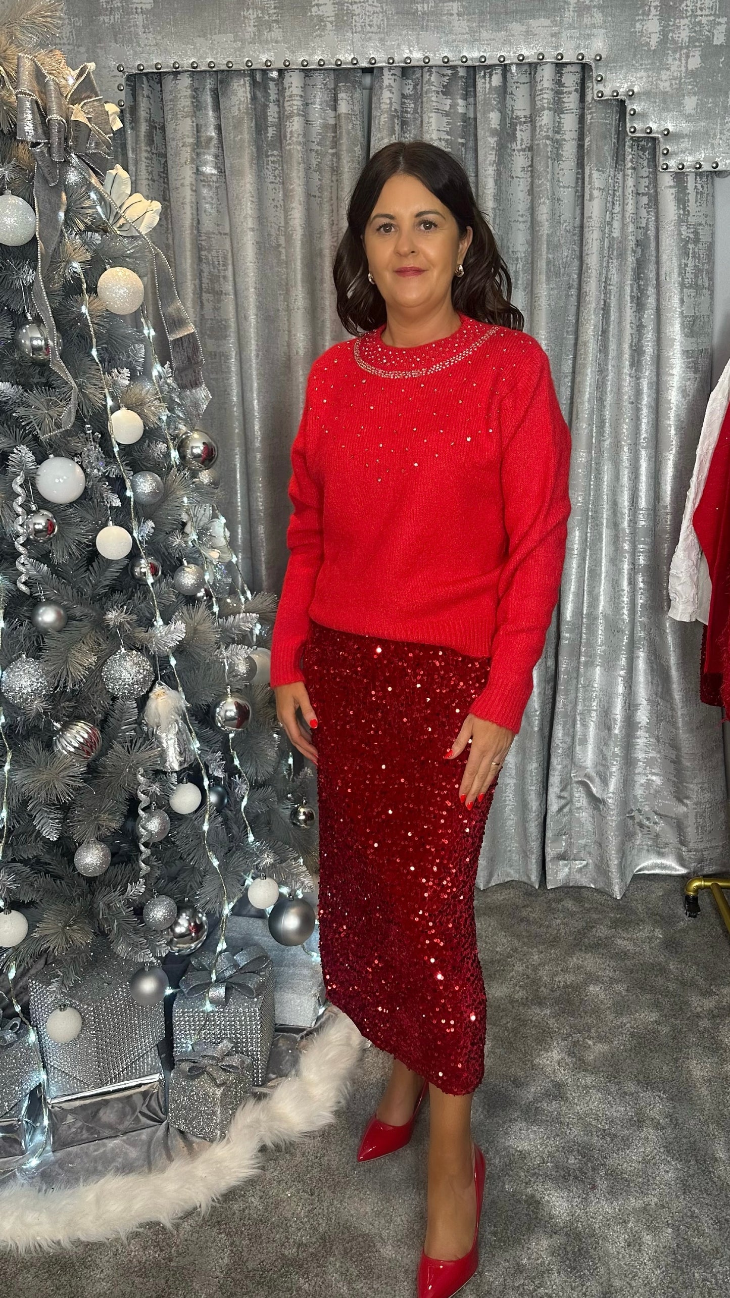 Red Embellished Sweater