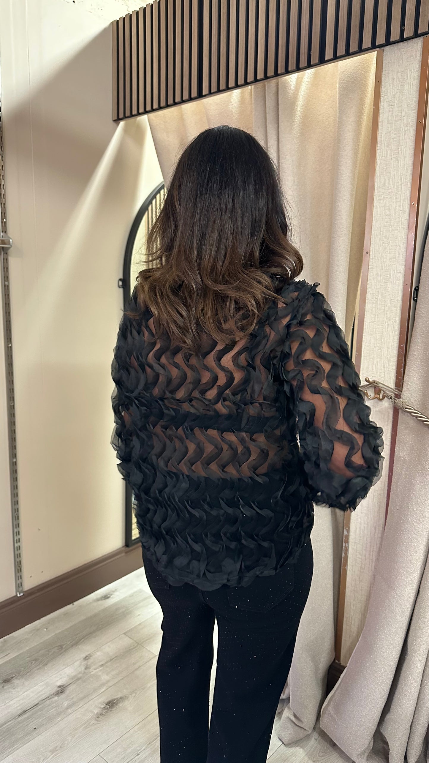 Black Mesh Embellished Blouse