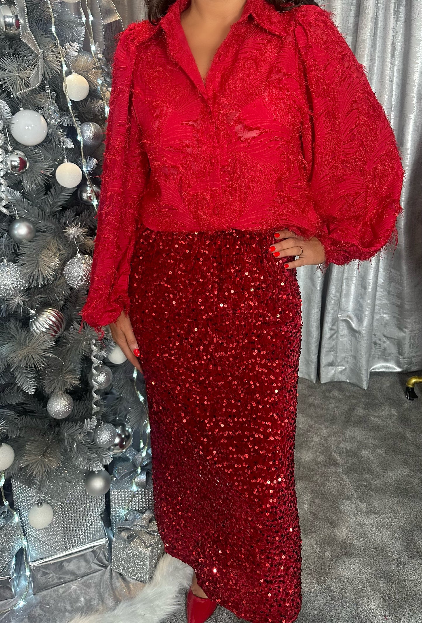 Red Textured Blouse