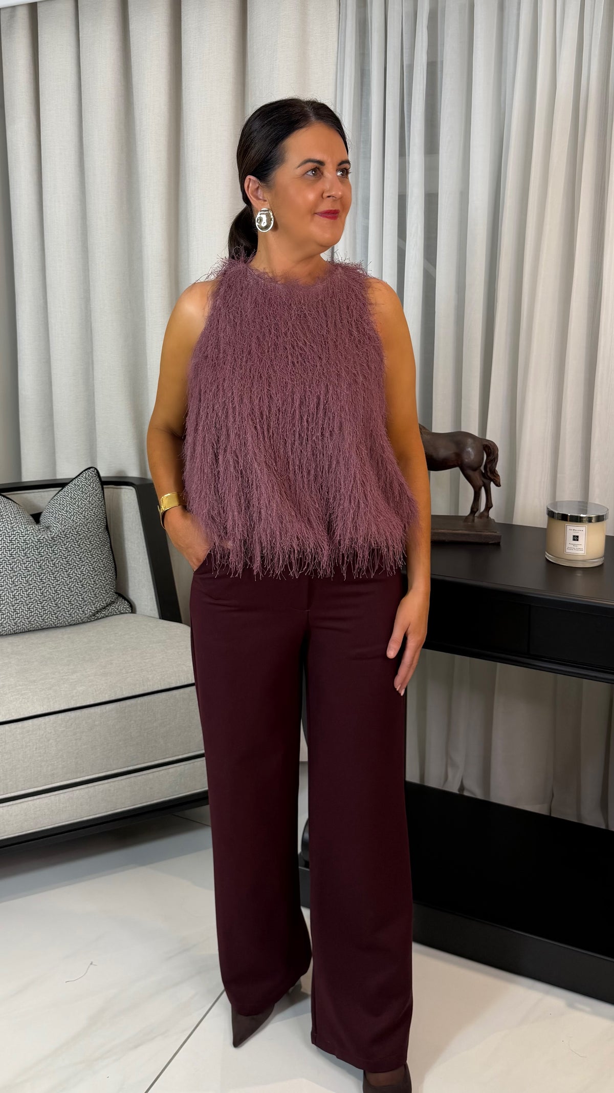 Mauve Feather Fringe Top