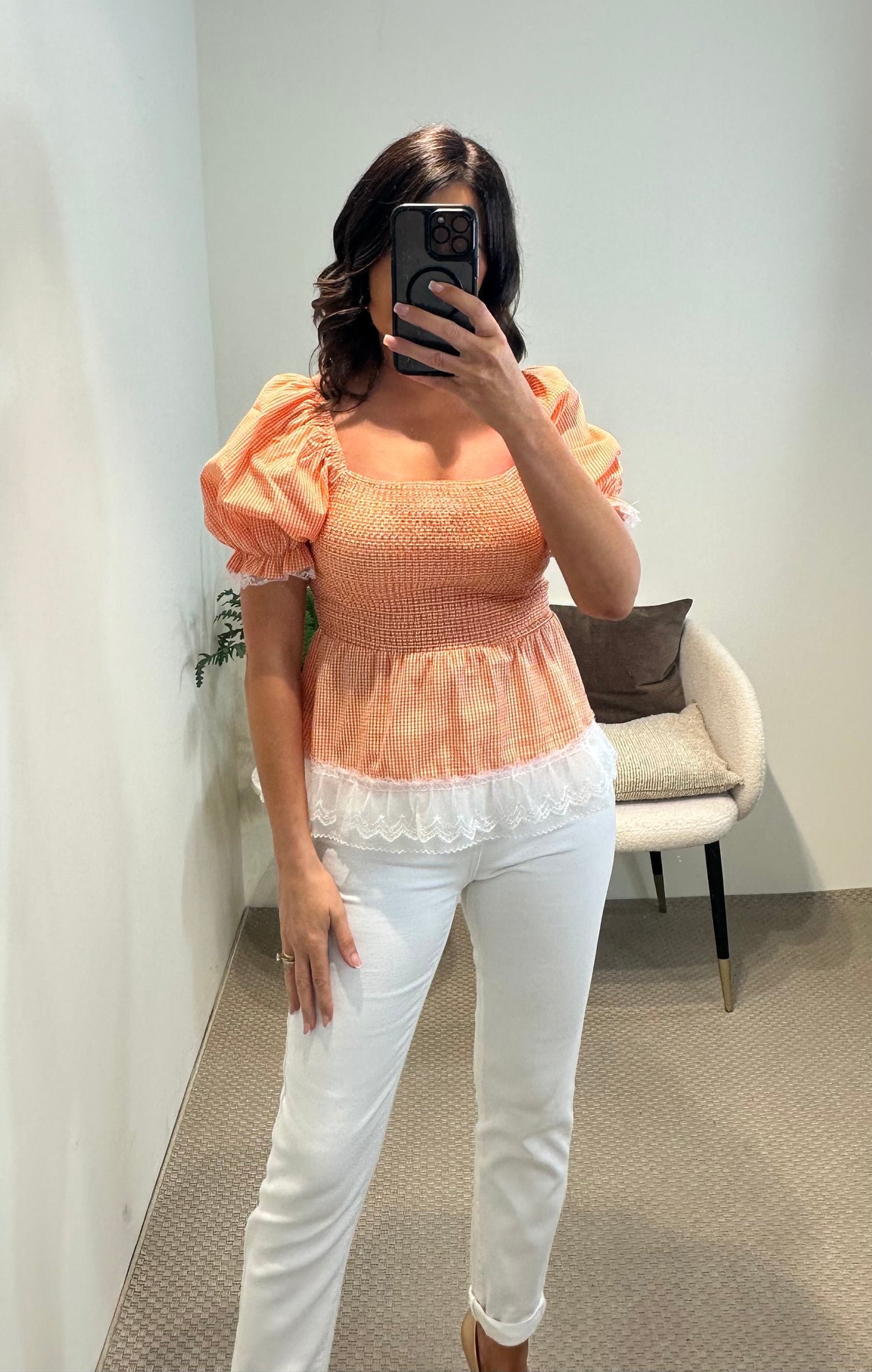 Orange Gingham Top