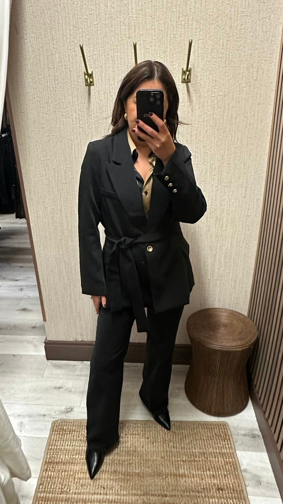 Black Tie Blazer with Gold Buttons