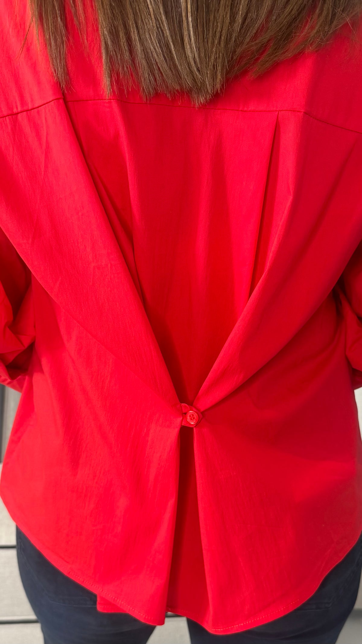 Red Shirt with Back Button Detail