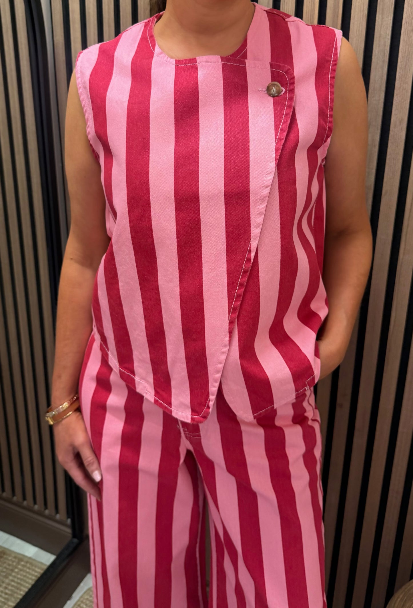 Cherry & Pink Striped Waistcoat
