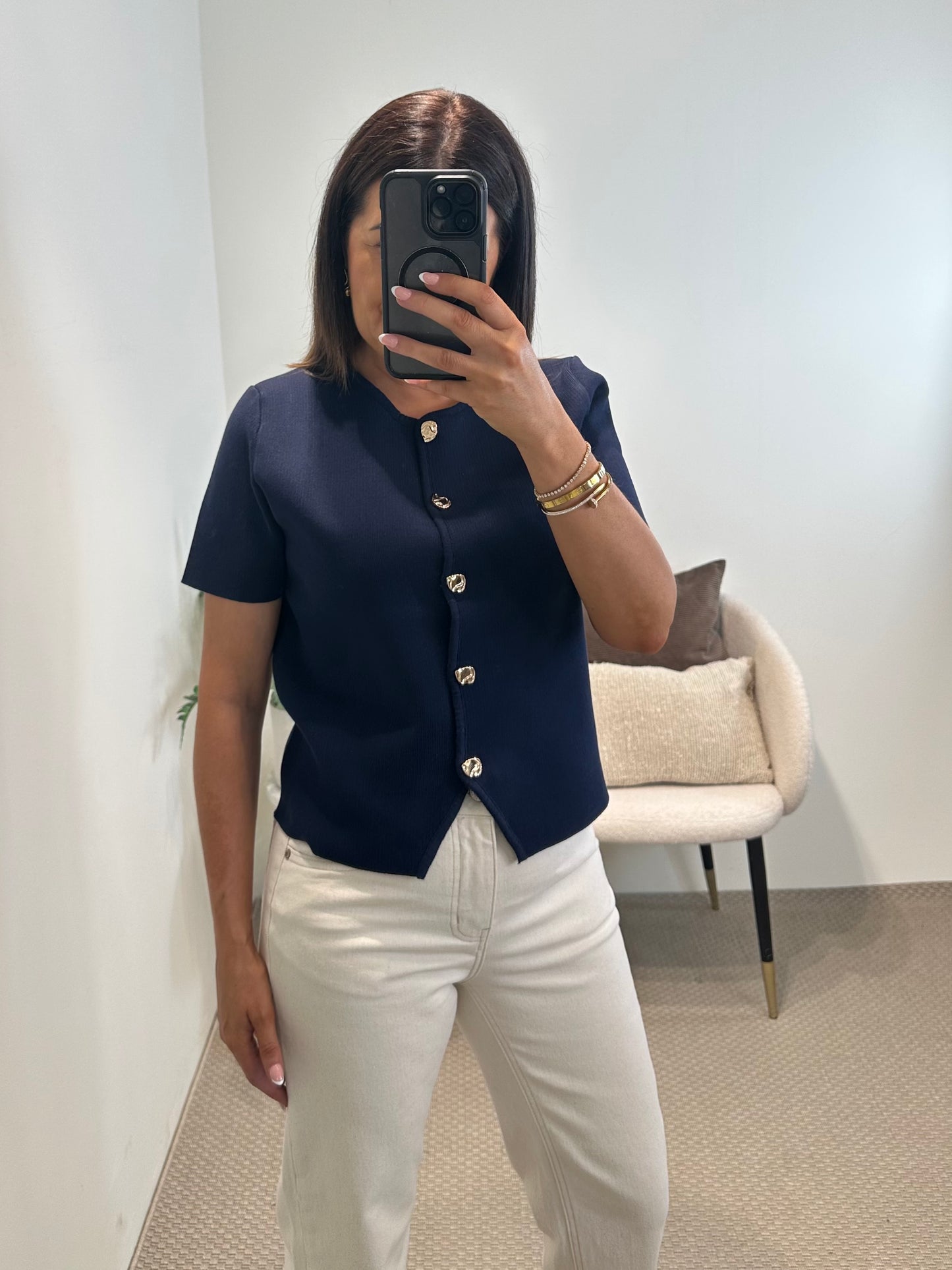 Navy Short Sleeve Cardigan