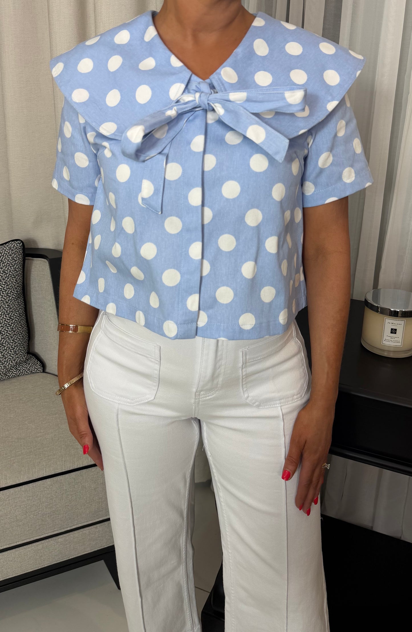 Blue & White Polka Dot Top