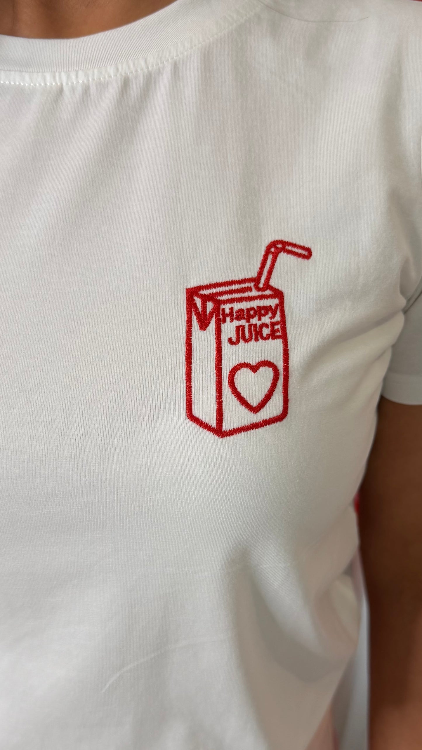 White T-Shirt with Red Embroidery