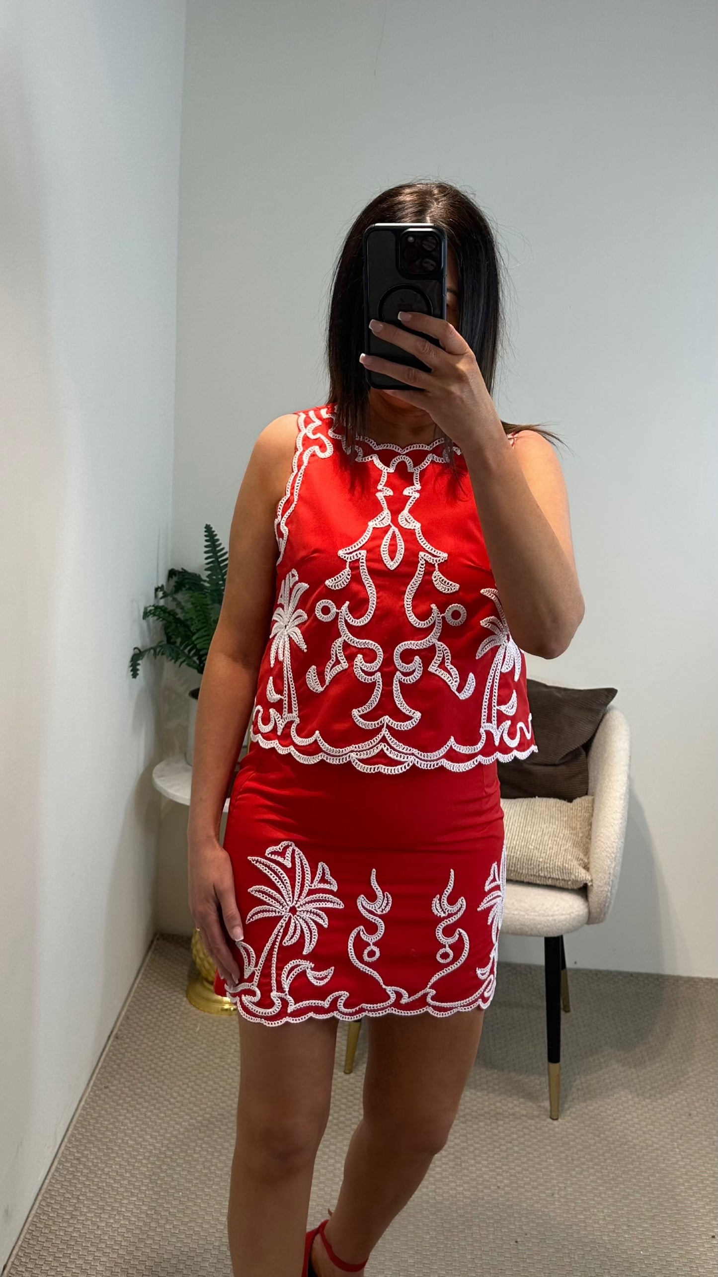 Red Embroidered Skirt