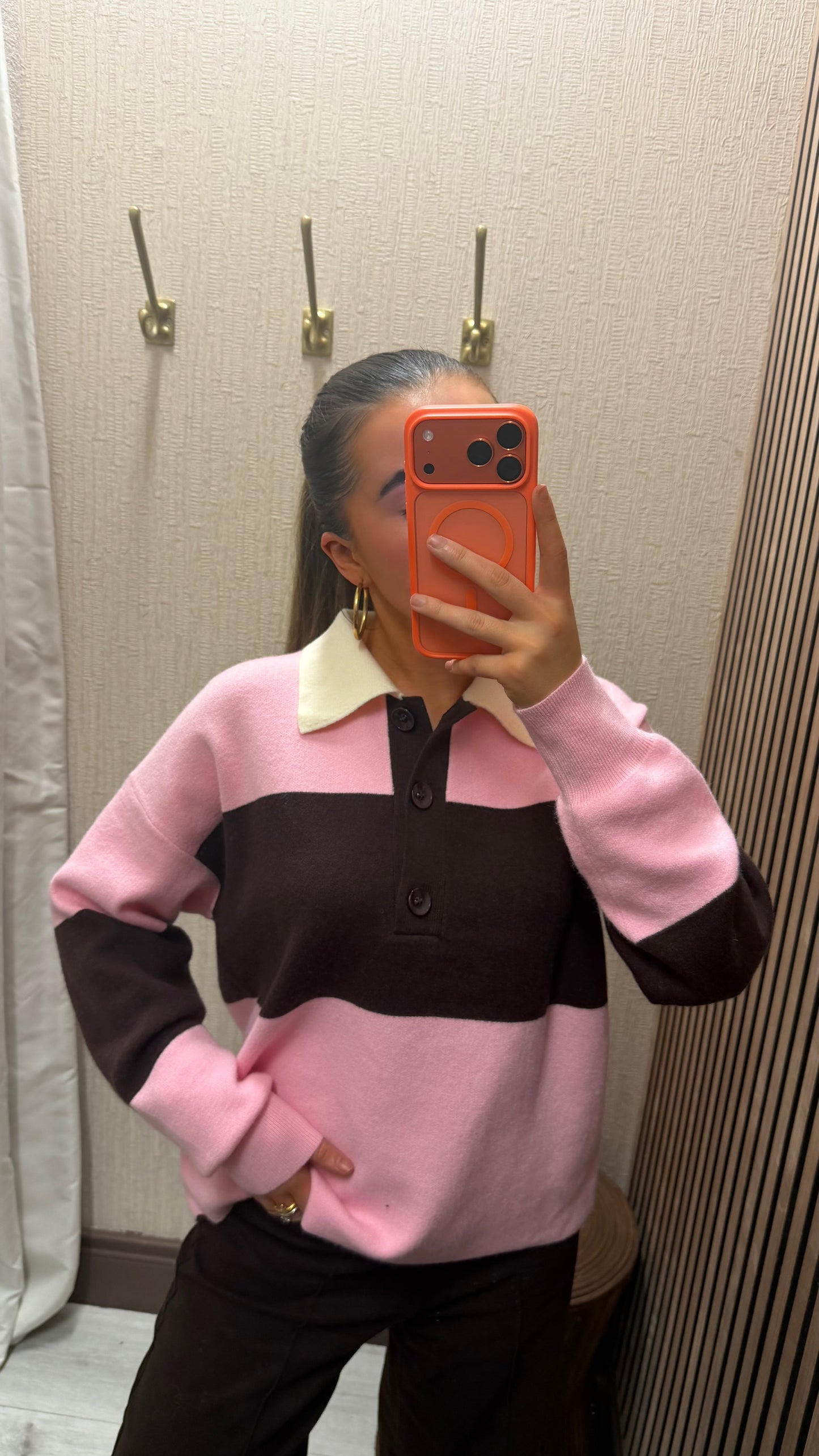 Pink & Brown Polo Knit