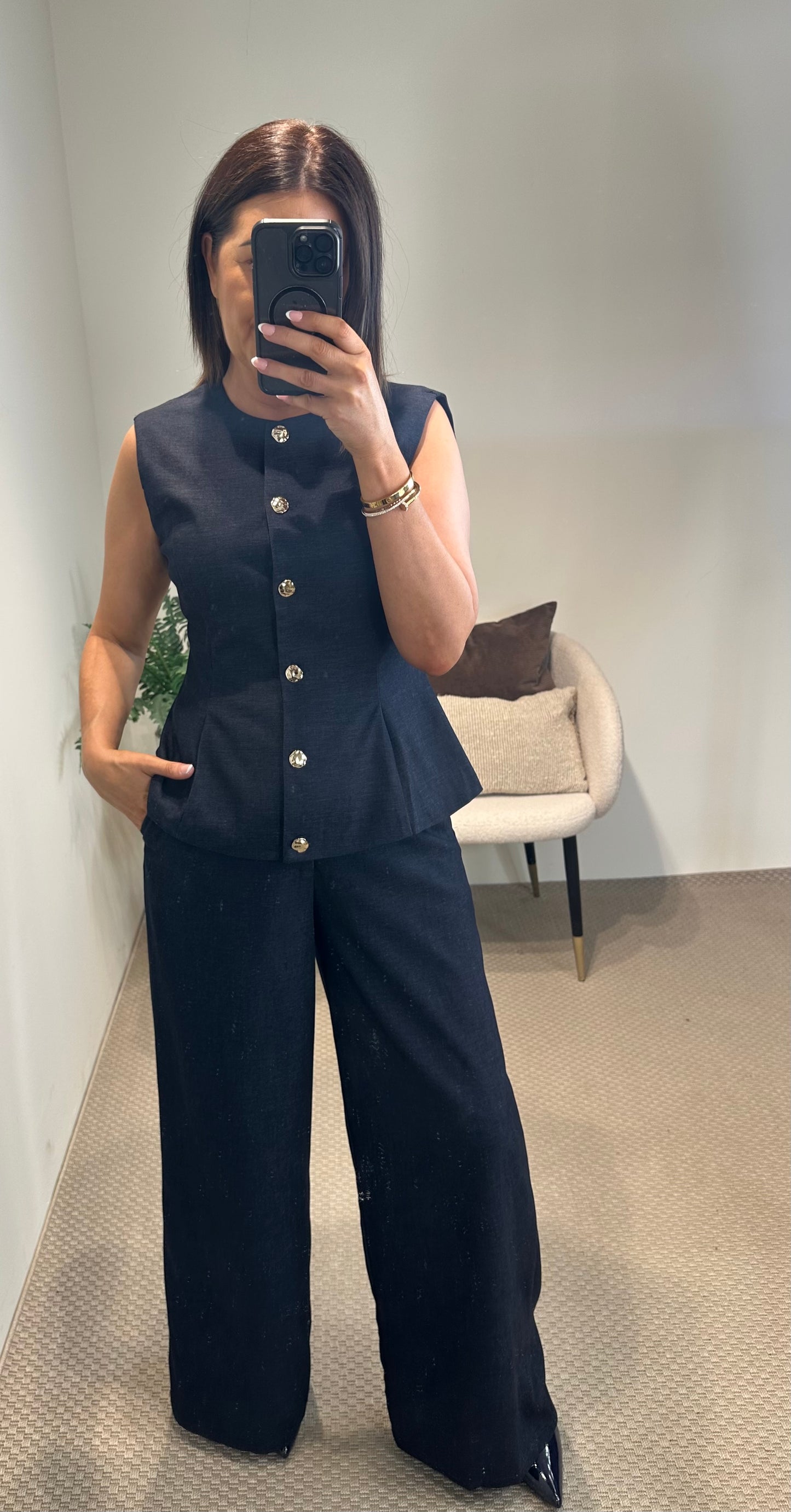 Eva Dark Navy Wide-leg Trousers