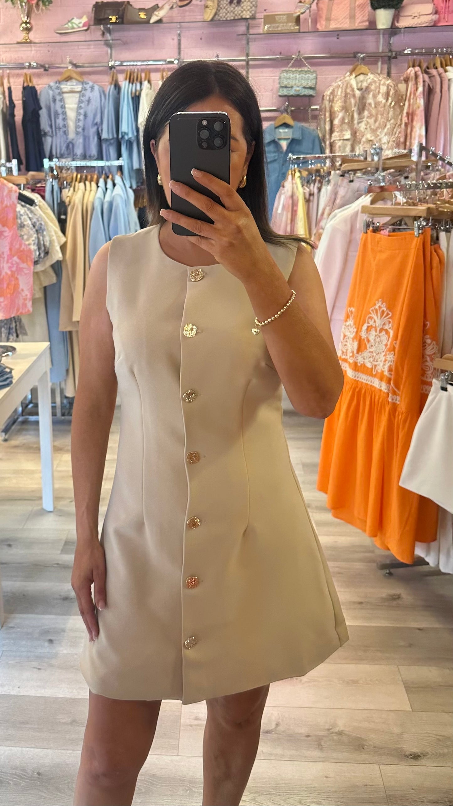 Beige Button Down Mini Dress