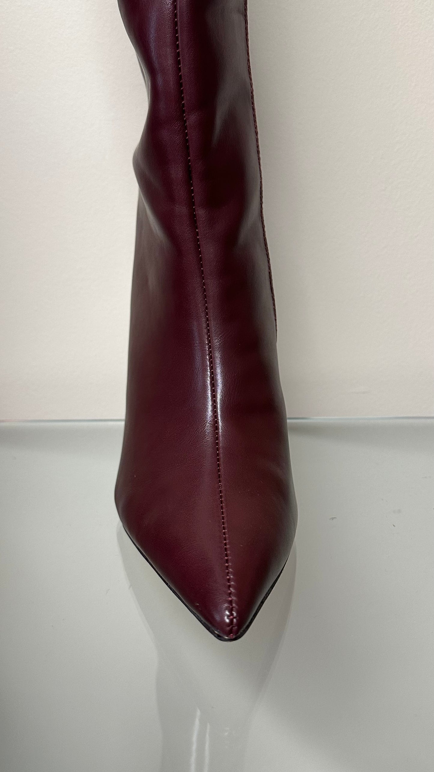 Wine Leatherette Knee High Boots