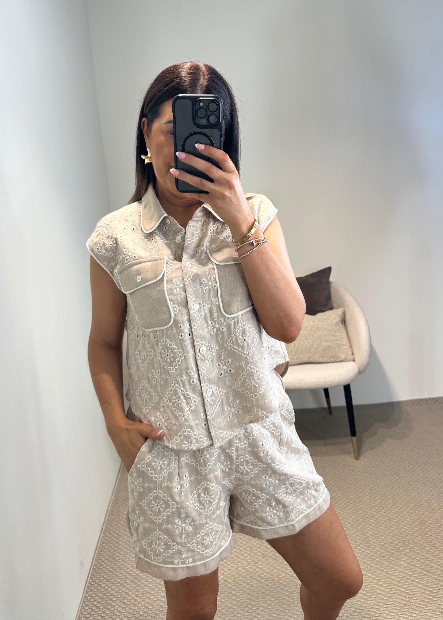 Beige Embroidery Shirt