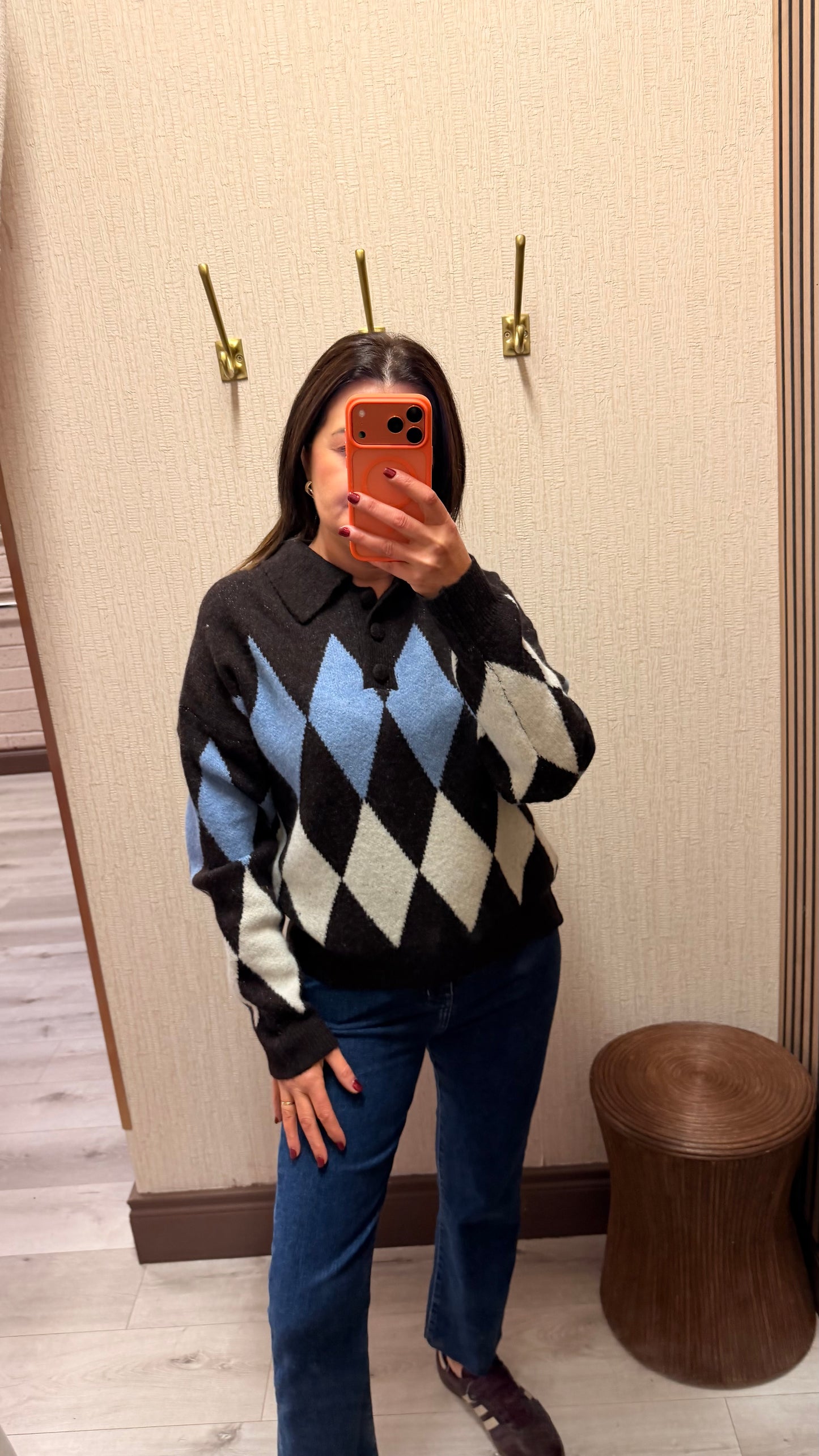 Diamond Print Polo Style Knit