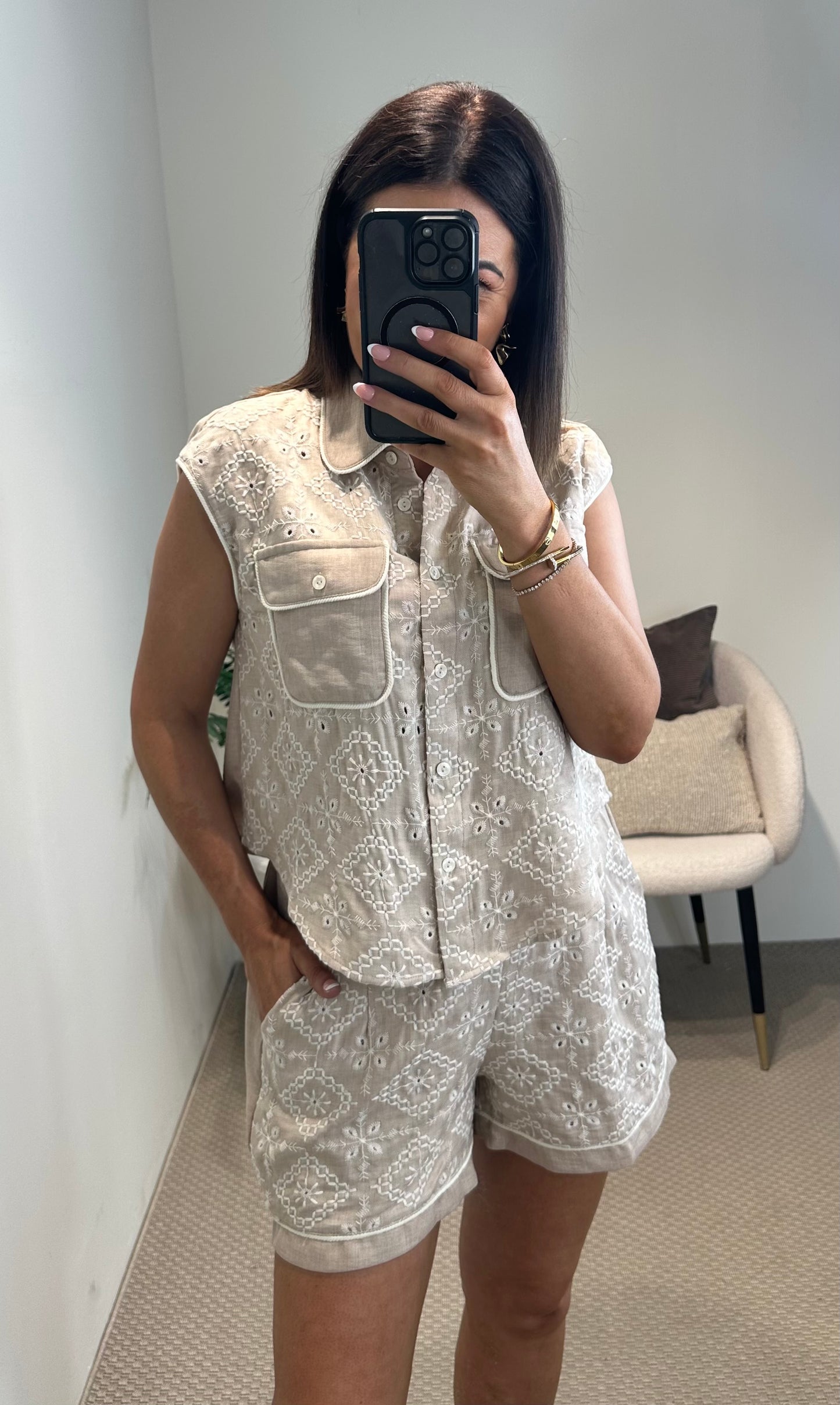 Beige Embroidery Shirt
