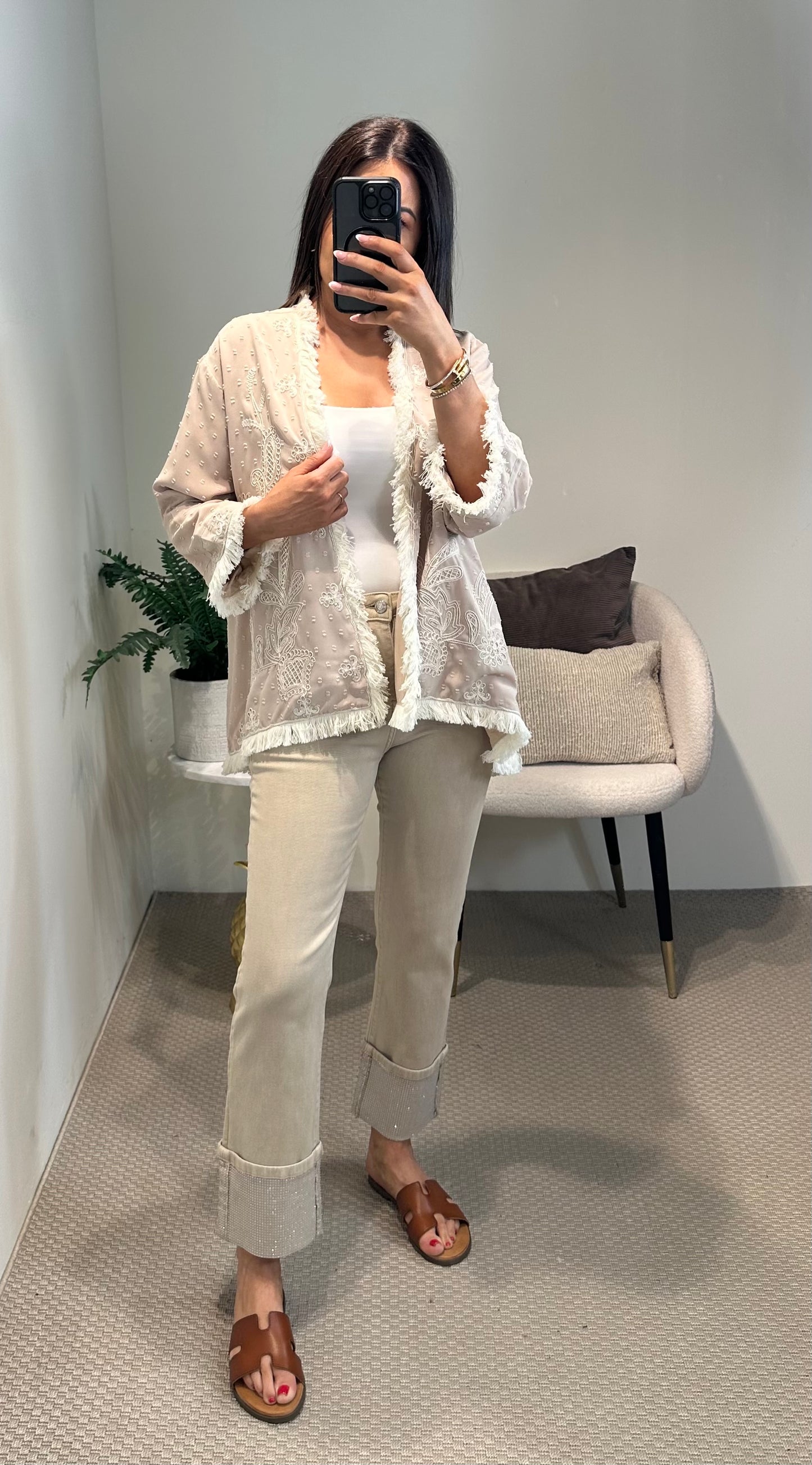 Embroidered Taupe Kimono