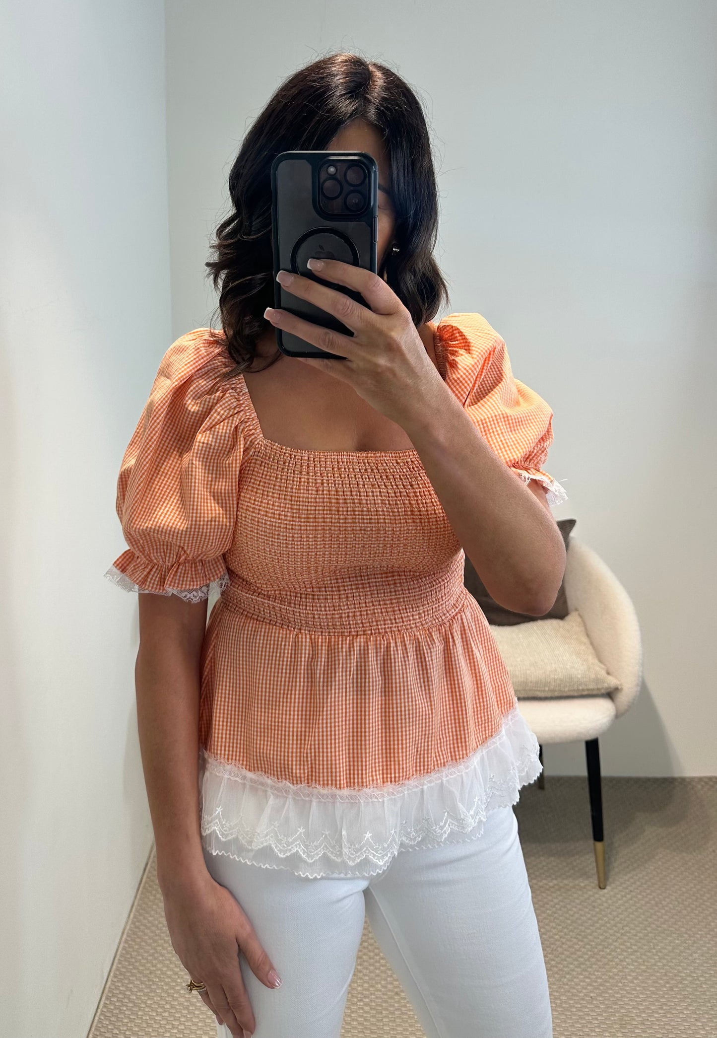 Orange Gingham Top