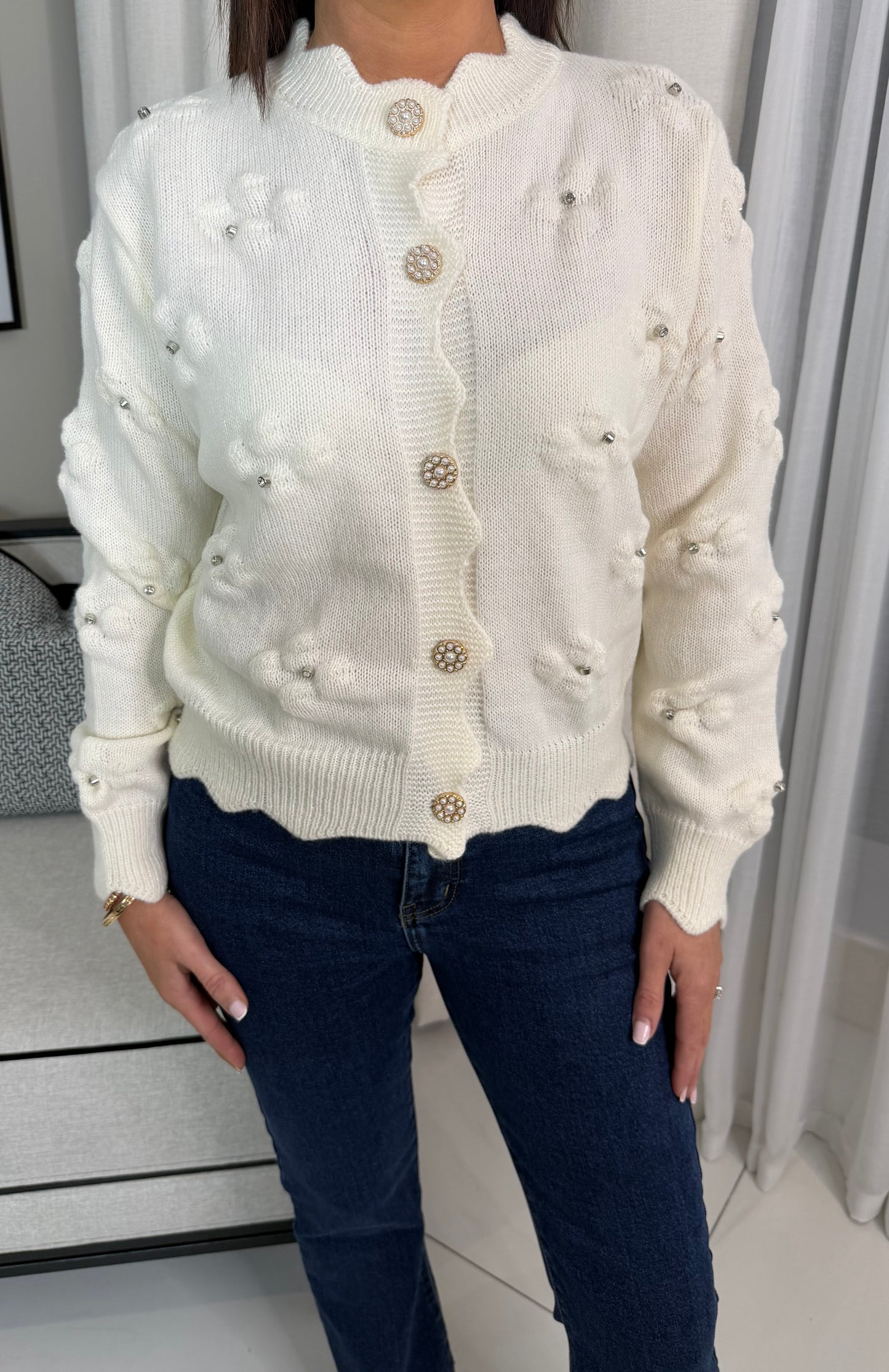 Cream Embellished Cardigan