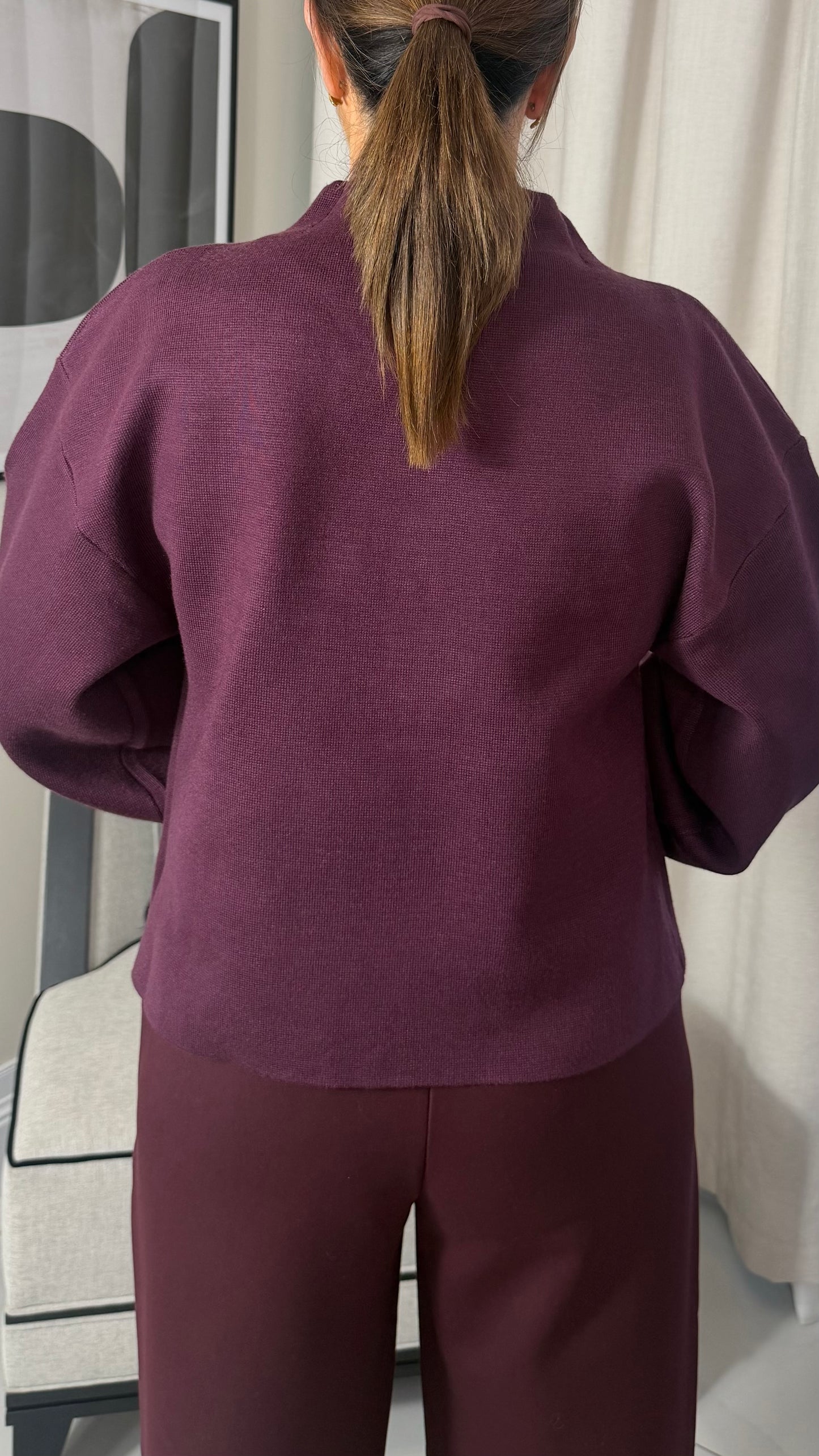 Burgundy Balloon Sleeve Cardigan
