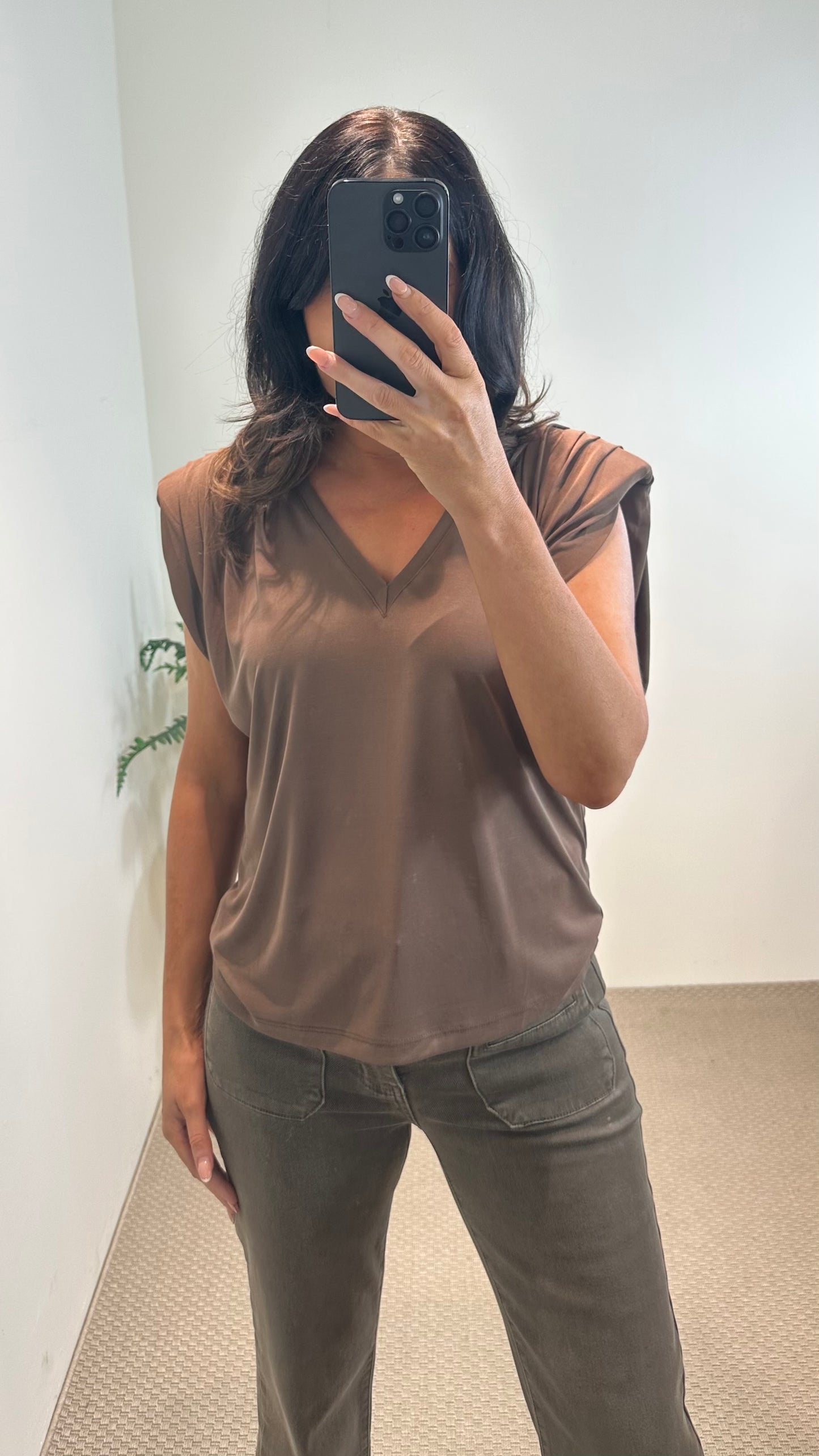 Brown V-Neck Top