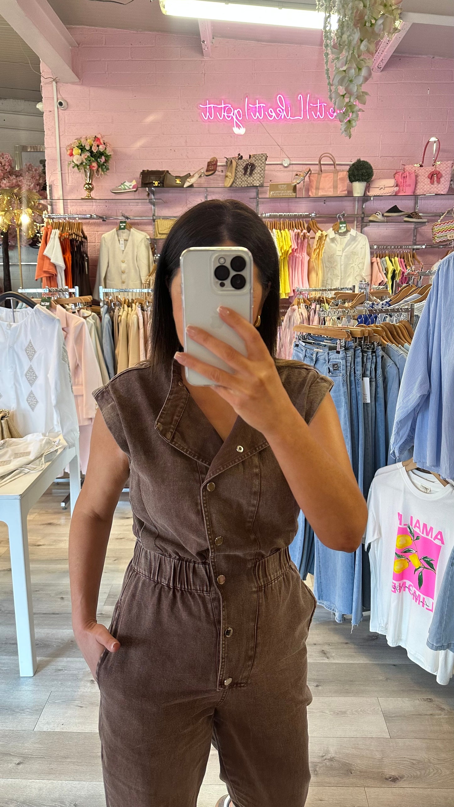 Brown Denim Jumpsuit
