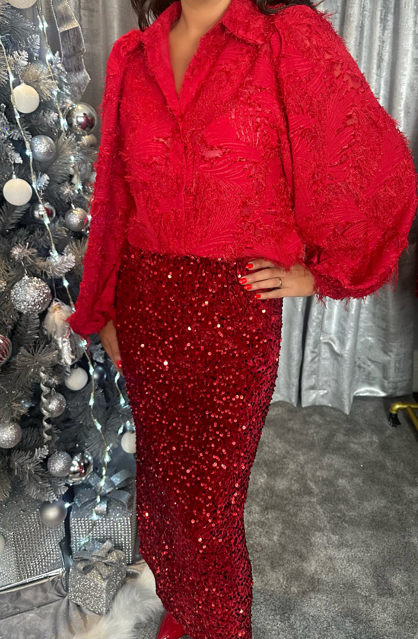 Red Textured Blouse