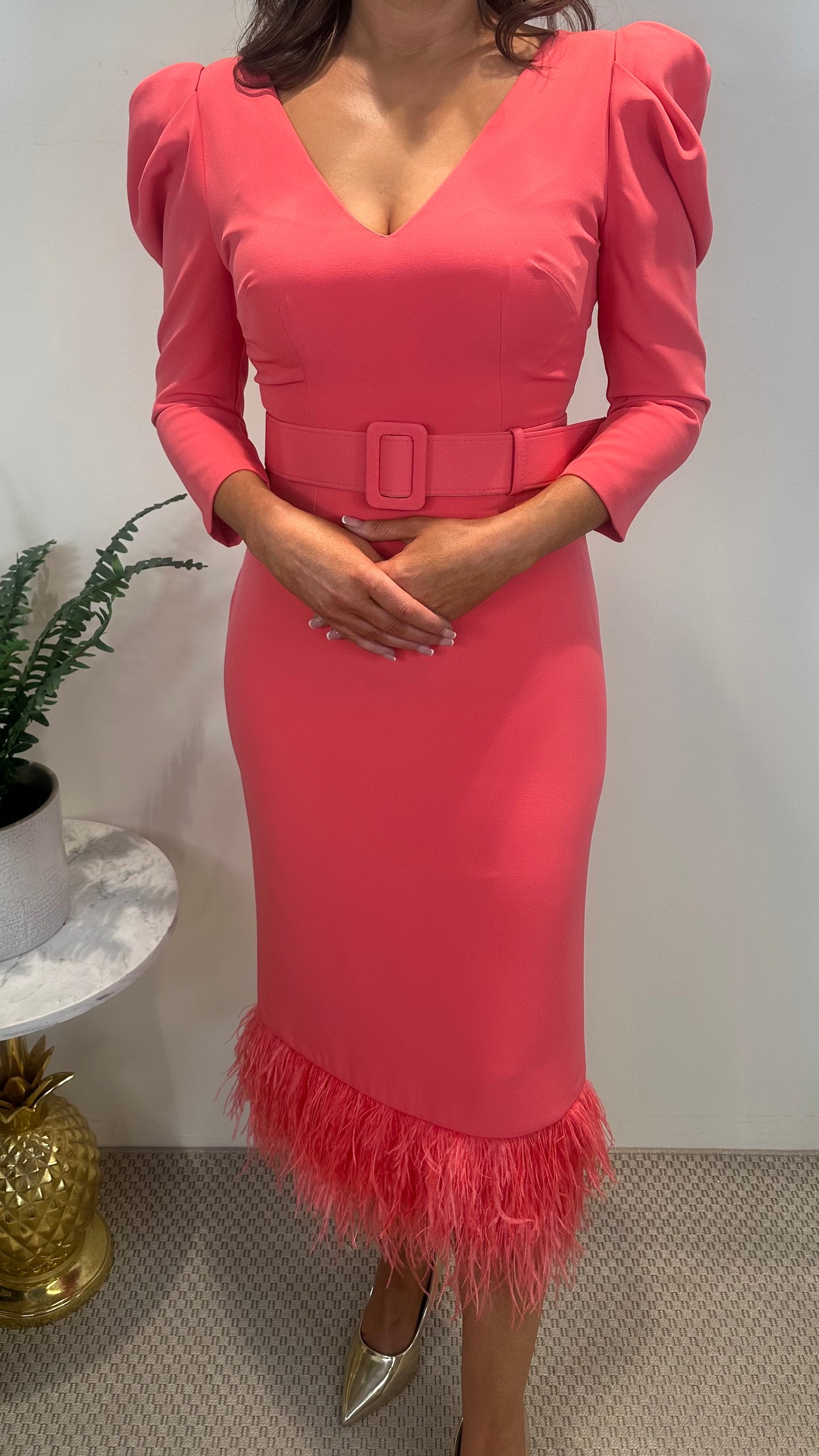 Harper Coral Feather Dress