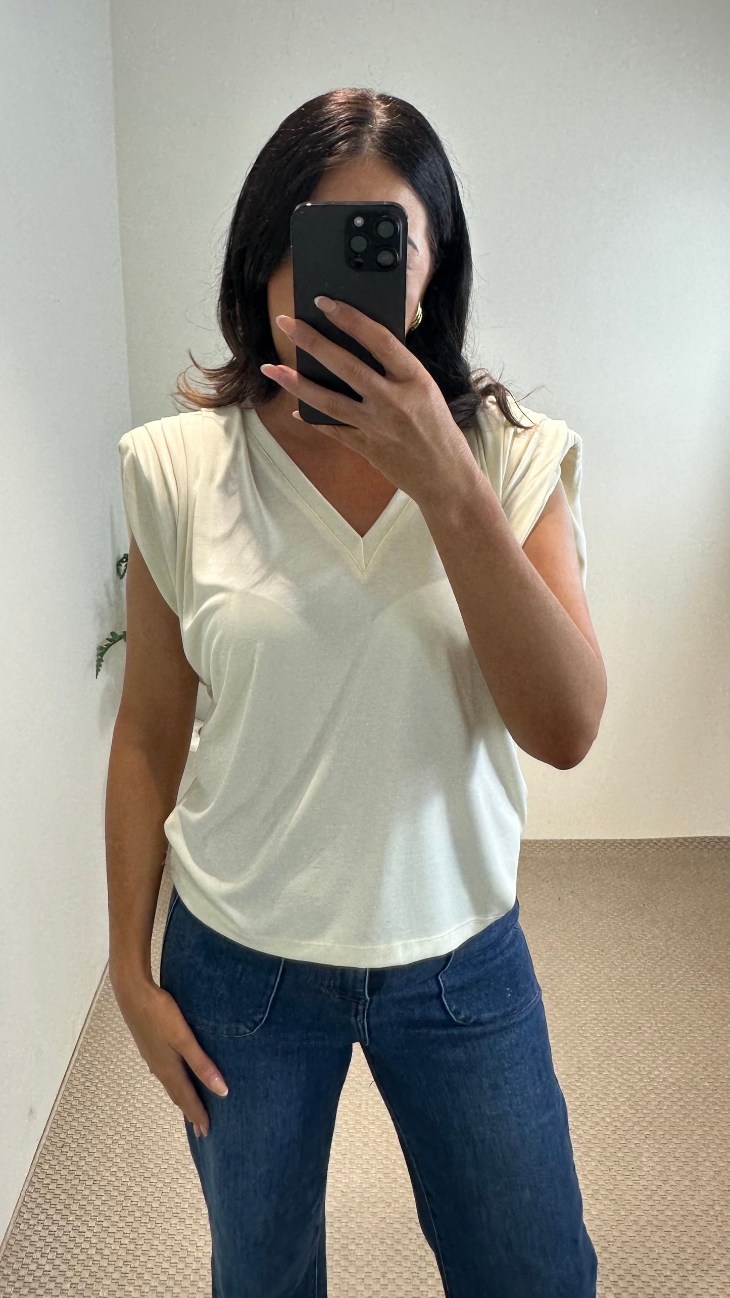 Cream V-Neck Top