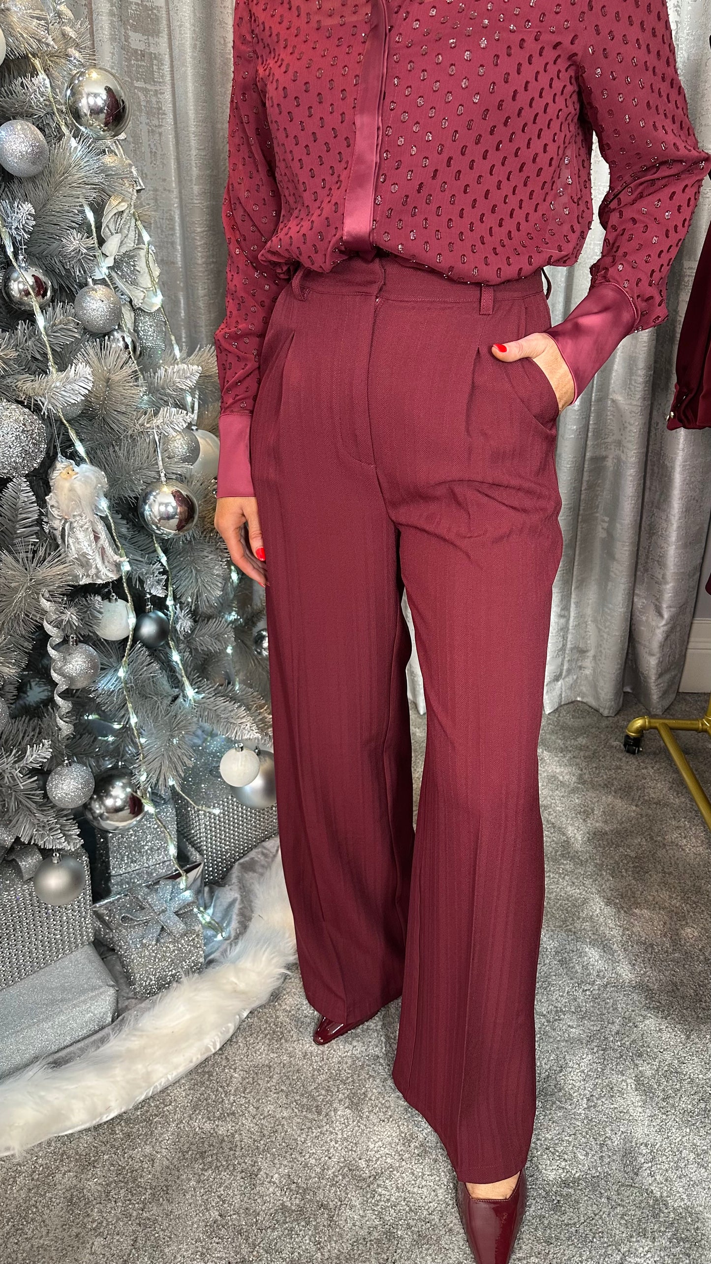 Burgundy Pinstripe Trousers