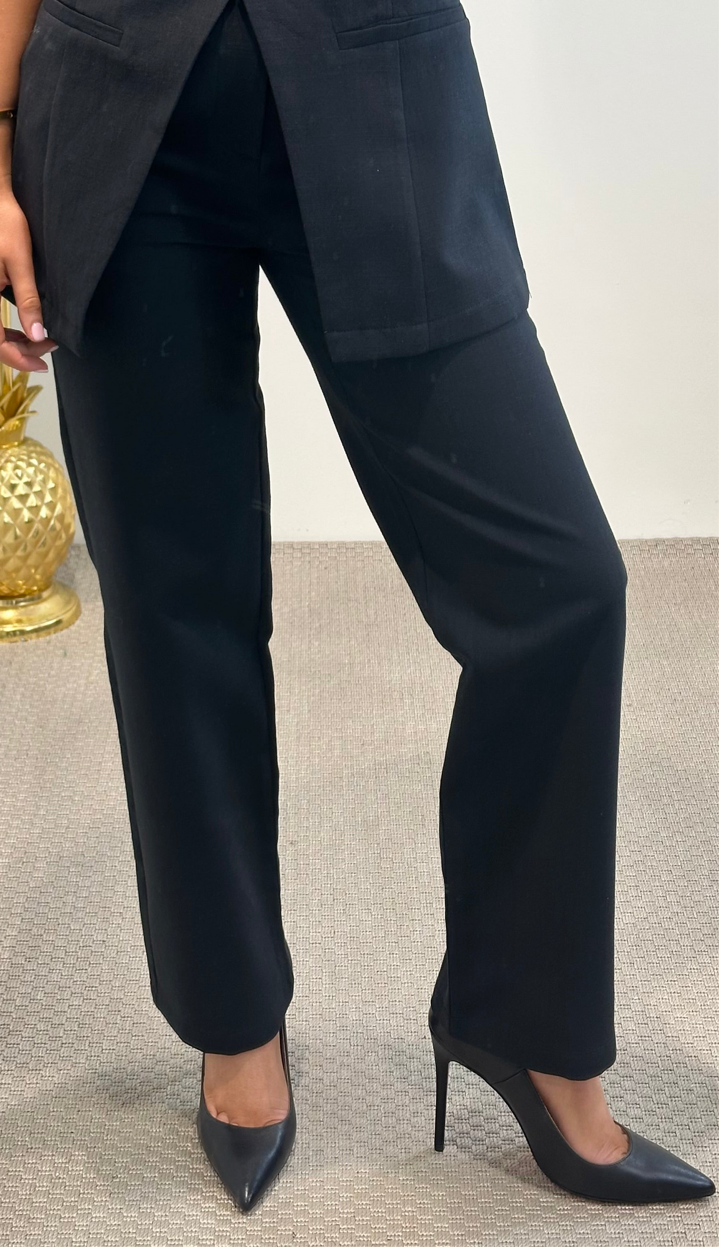 Black Straight Ankle Grazer Trousers