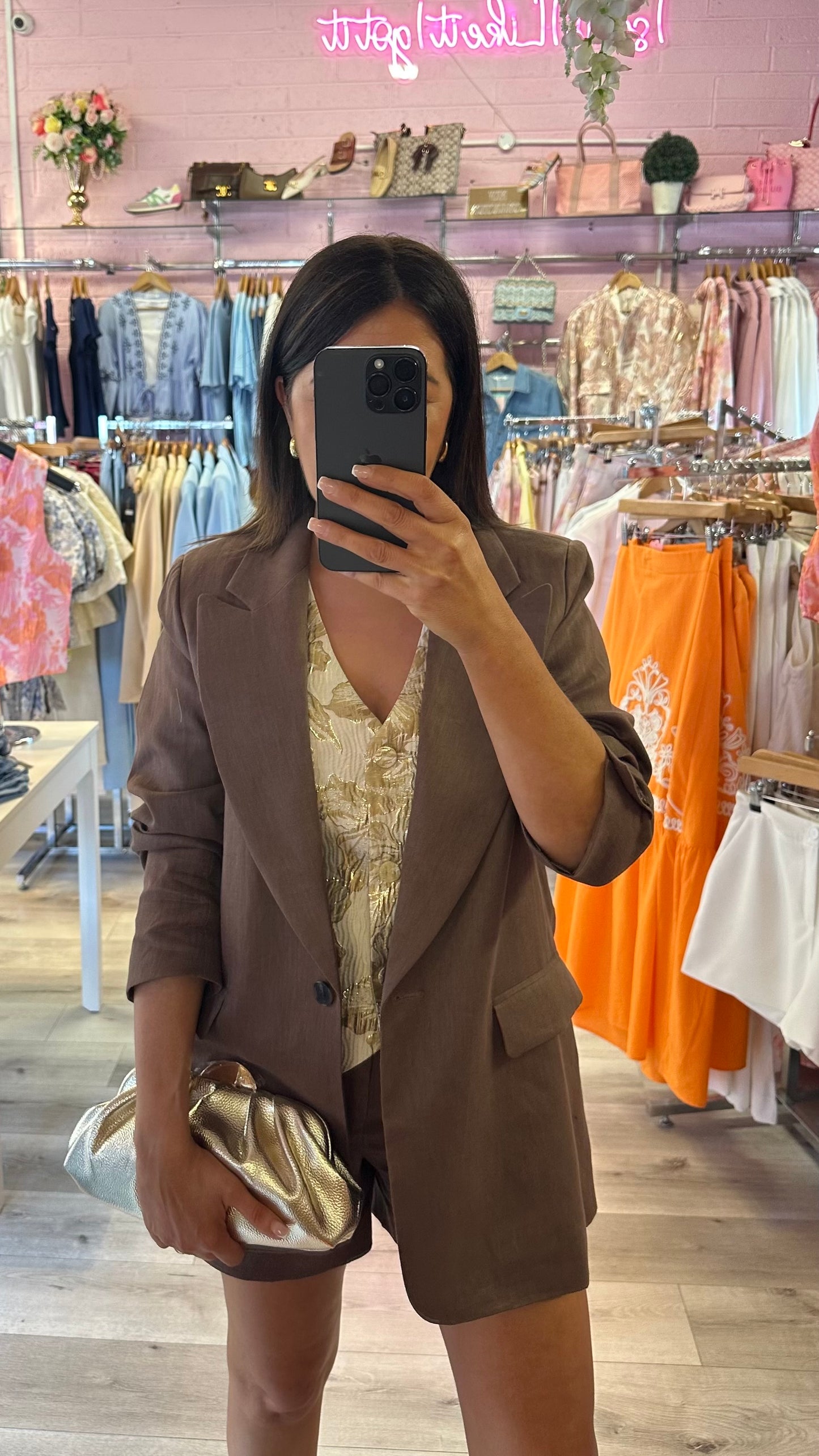 Brown Linen-blend Blazer
