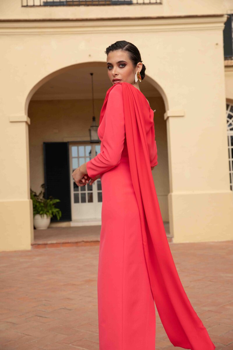 Clara Coral Cape Dress