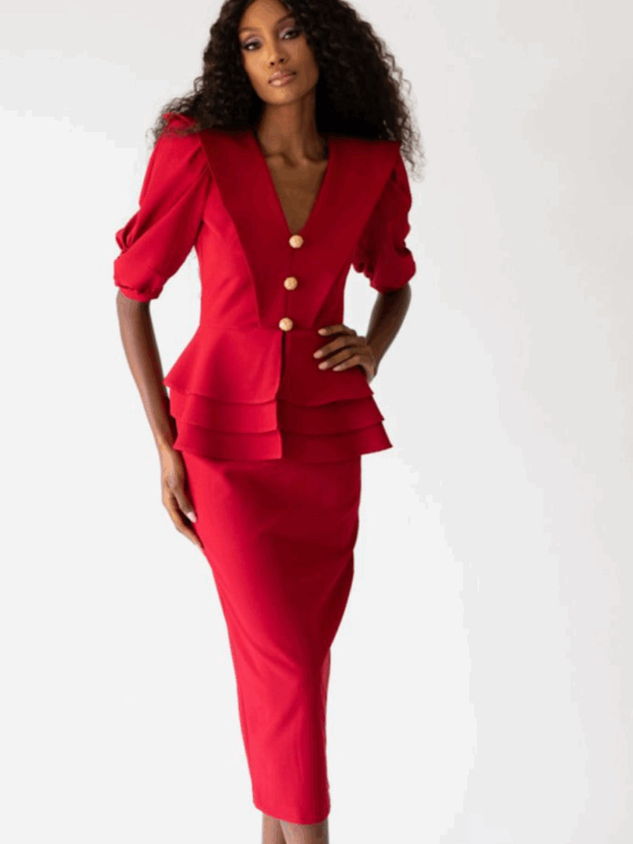 Lavish Cherry Red Peplum Dress