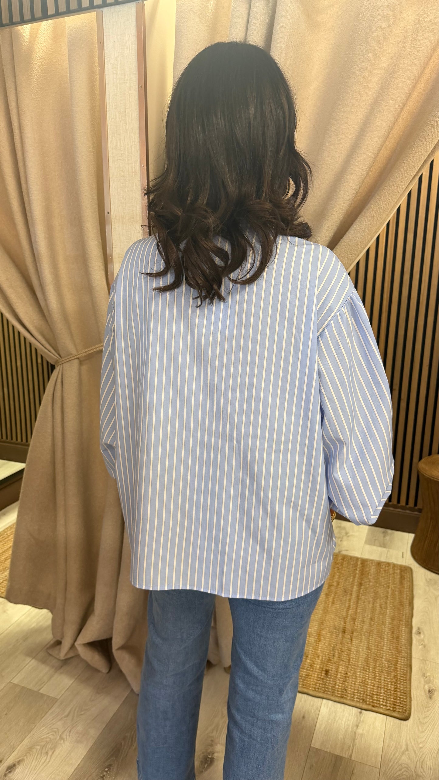 Blue Pinstripe Tie Bow Shirt
