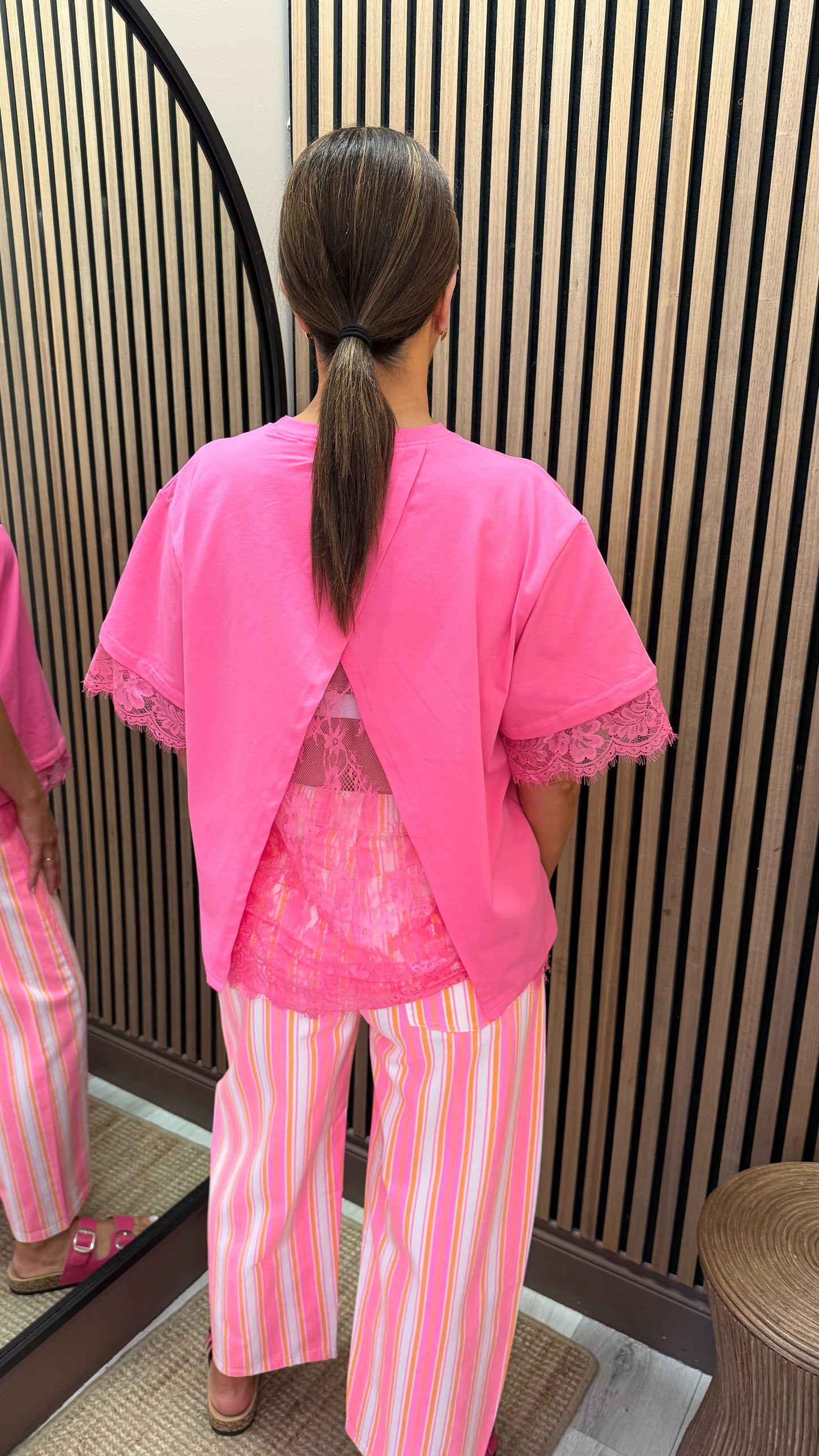 Pink T-Shirt with Lace Trim