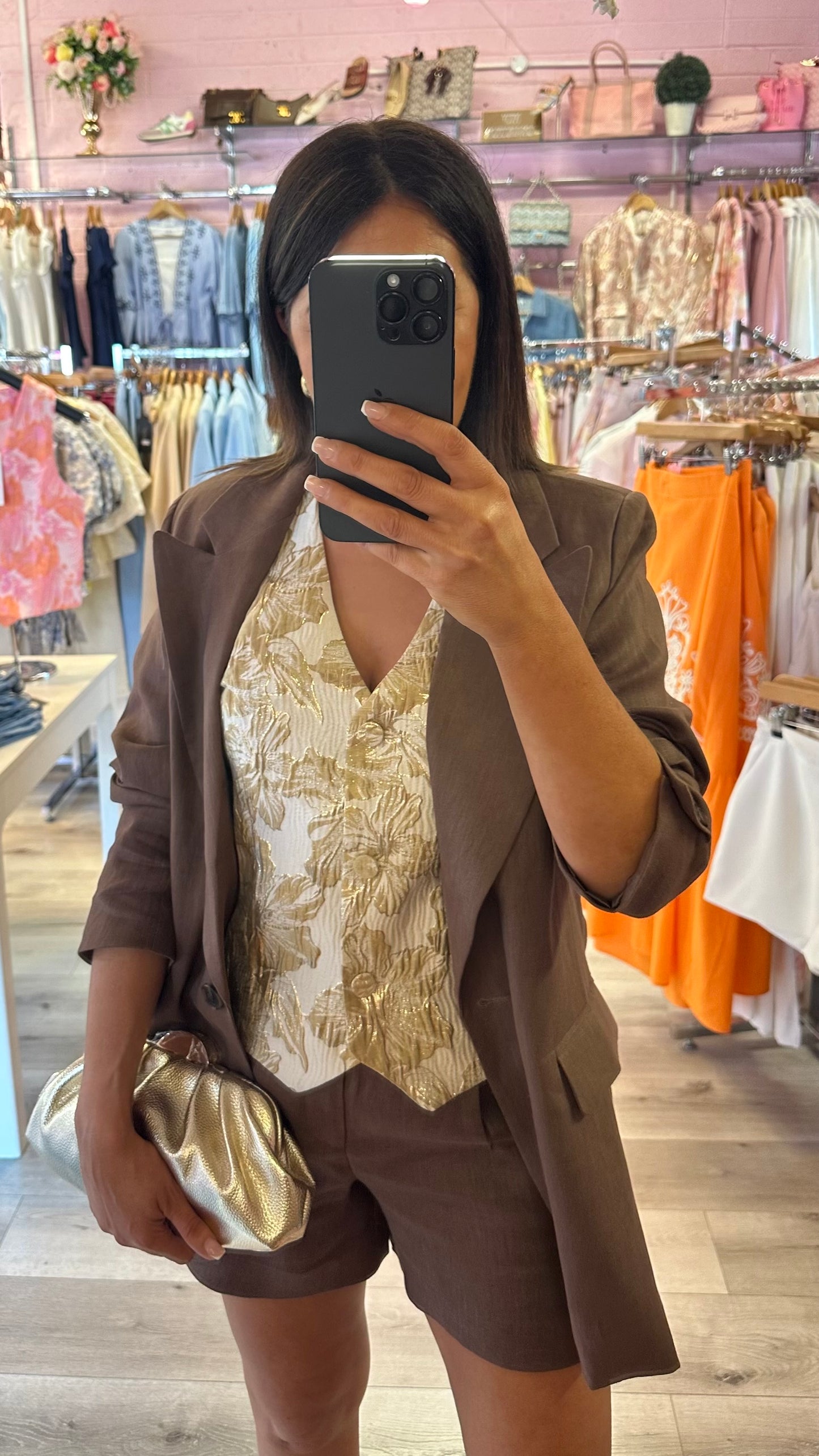 Brown Linen-blend Blazer