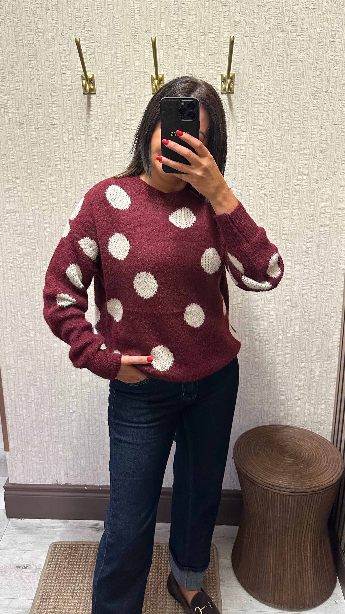 Wine Polka Dot Jumper - Crewneck