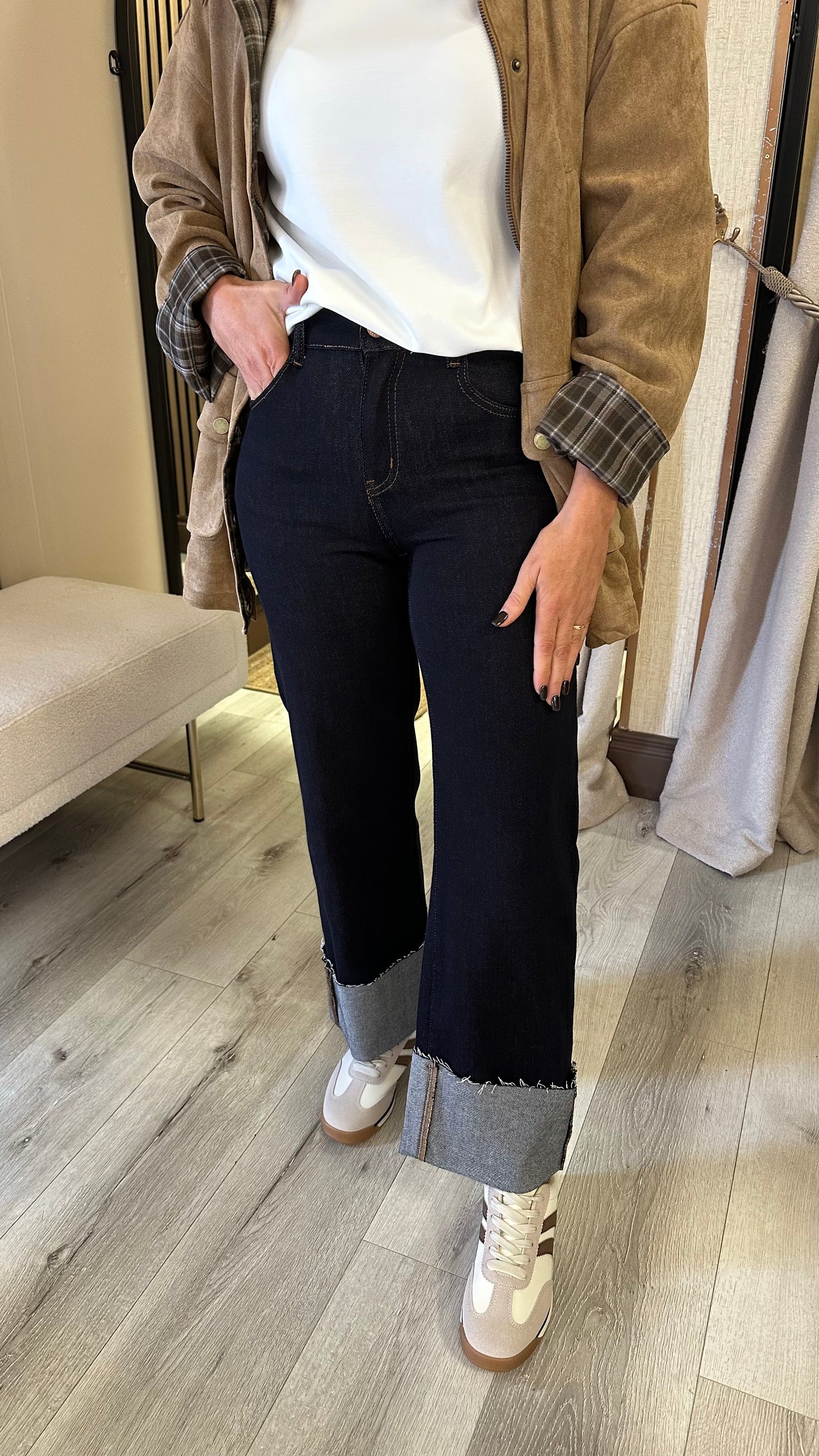 Dark Denim Turn-up Jeans