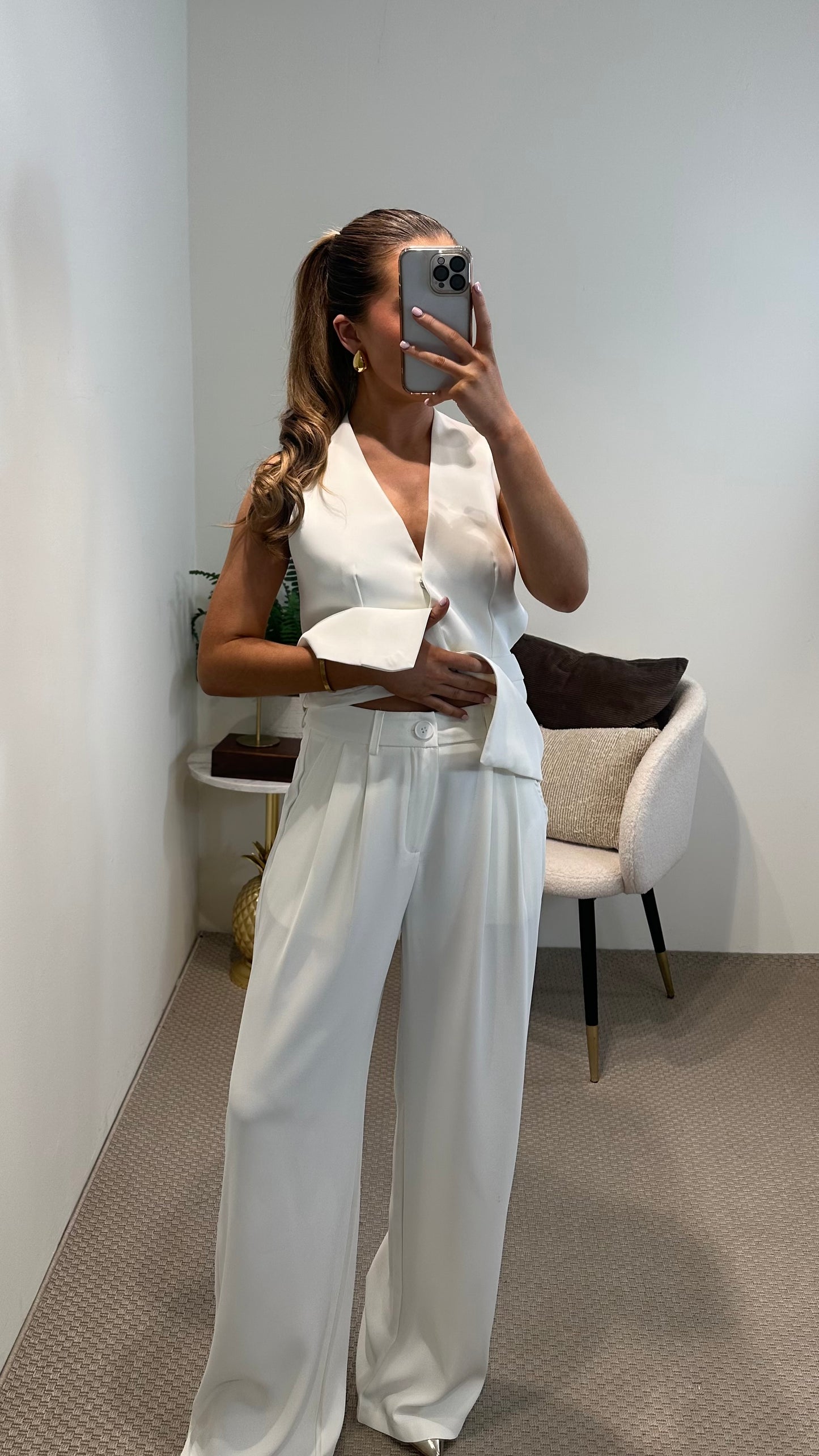 White Wide-Leg Trousers