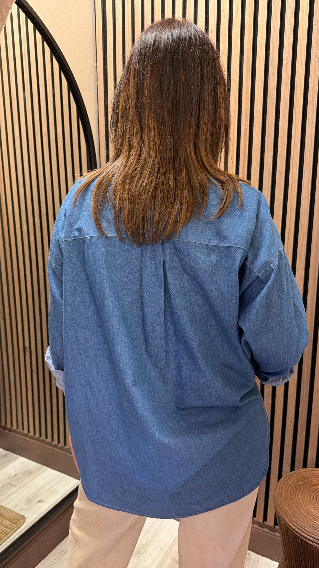 Denim Oversized Shirt with Statement Buttons
